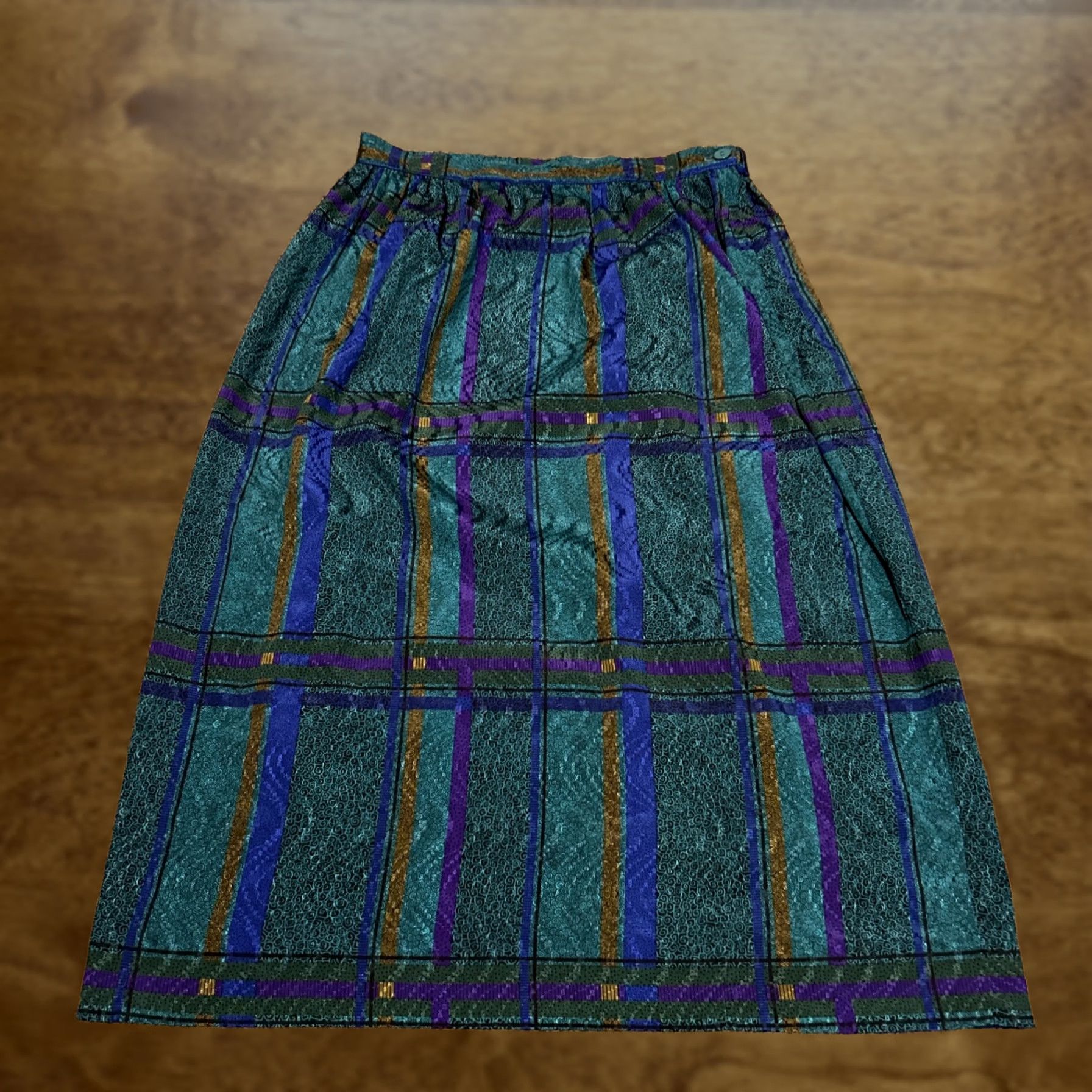 Vintage VINTAGE 5 Seas Skirt Women’s 4 Midi A-Line Teal Purple Peacock B12 Womens Size 27" / US 4 / IT 40 - 1 Thumbnail