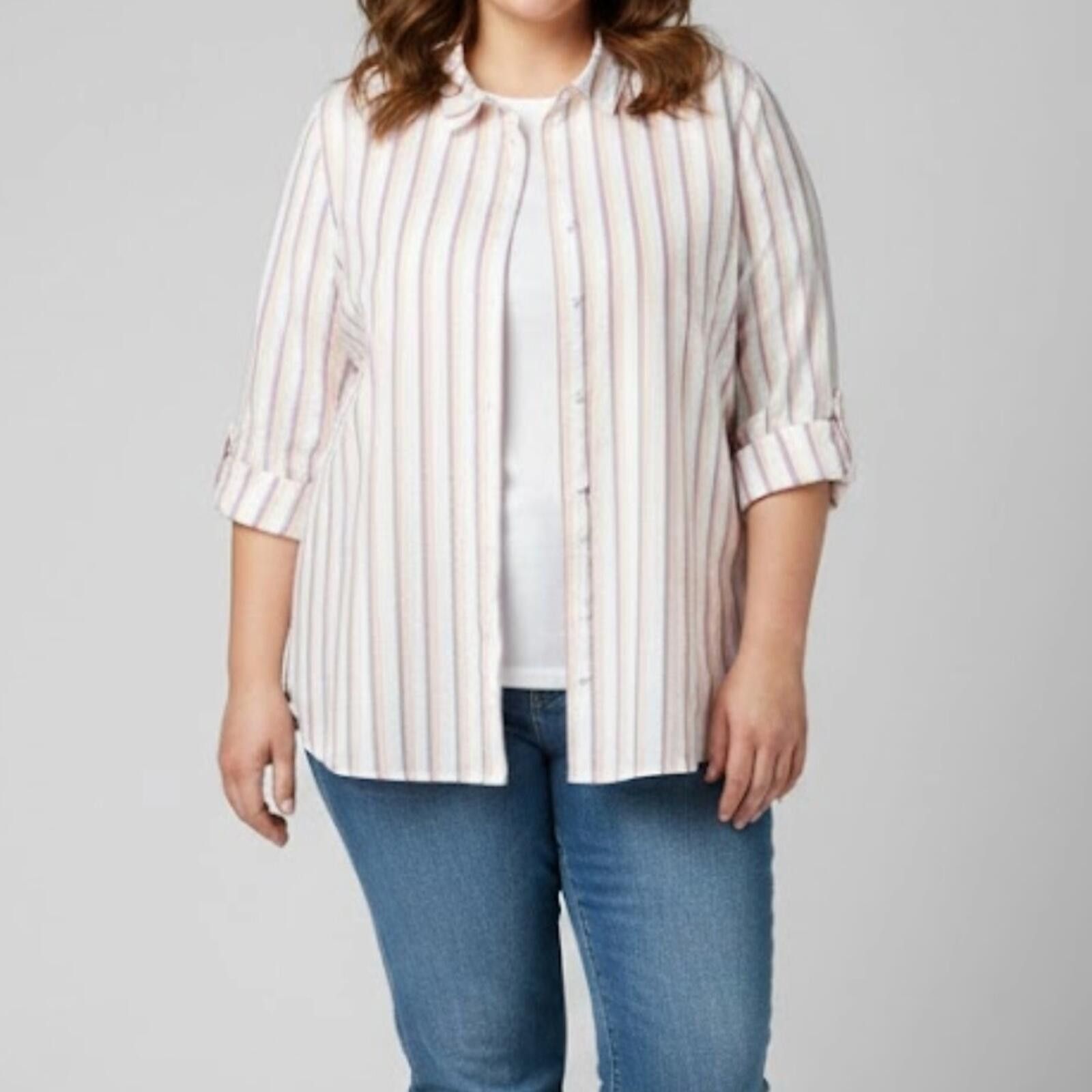 Chicos Chicos Striped Orange Linen Button-up Top Womens XLarge 16 Size XL / US 12-14 / IT 48-50 - 2 Thumbnail