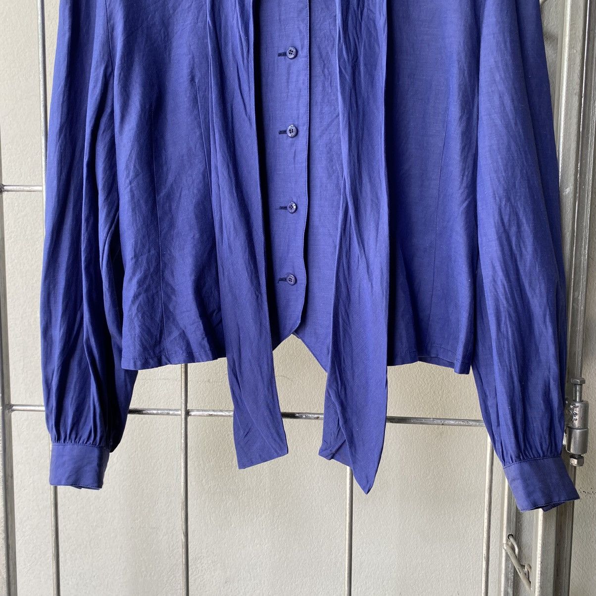 Burberry BURBERRYS Vintage Royal Blue Bow Blouse Size M / US 6-8 / IT 42-44 - 19 Thumbnail