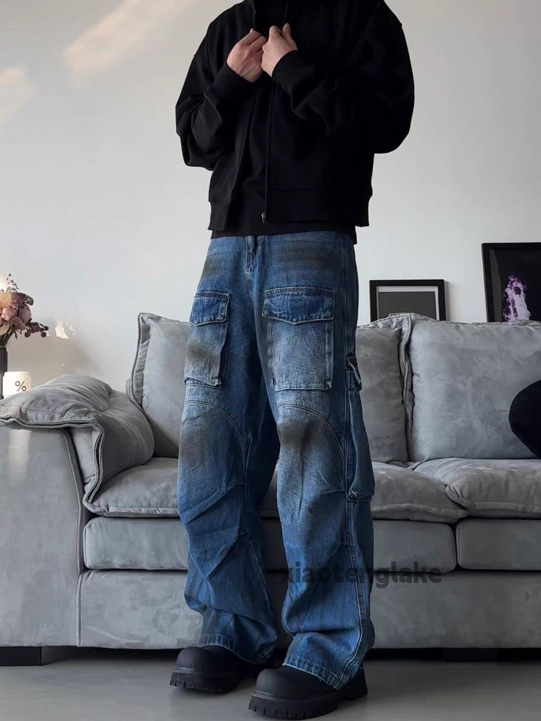 Jean × Vintage washed faded utility carpenter hiphop baggy cargo jeans Size US 32 / EU 48 - 4 Thumbnail