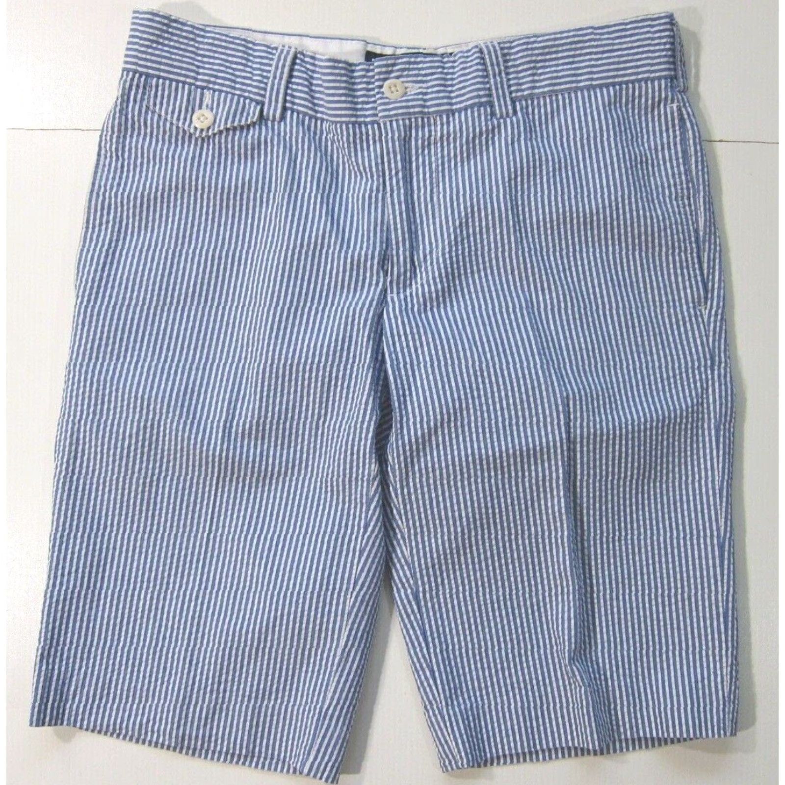 Polo Ralph Lauren VINTAGE Ralph Lauren Sport Bermuda Short Women 2 Flat Front Cotton Blue White Stripe Shorts, 31" Waist, 12" Inseam Size 24" / US 00 / IT 34 - 2 Thumbnail