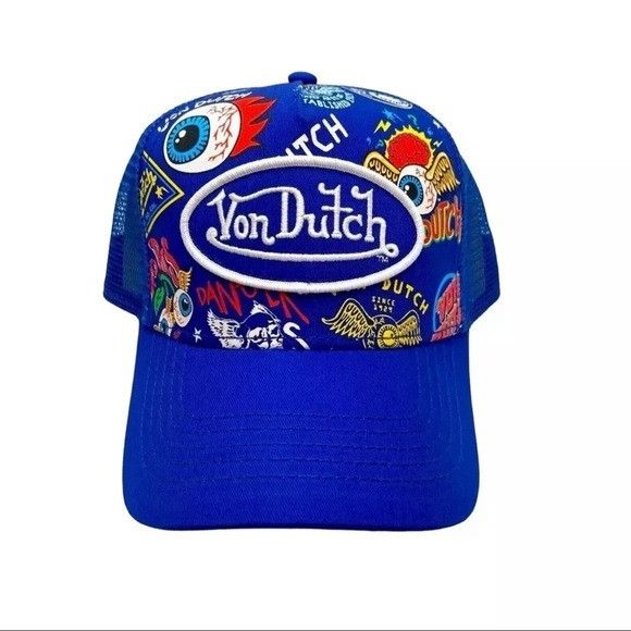 NWT VON DUTCH BLUE JAX ALL OVER PRINT TRUCKER HAT