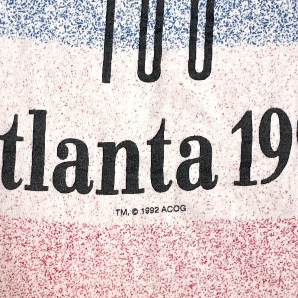 Hanes VINTAGE 1996 Atlanta Olympics T Shirt Hanes Beefy-T Mens Large White USA Flag Olympic Rings Retro Sports Patriotic 90s Size US L / EU 52-54 / 3 - 2 Thumbnail