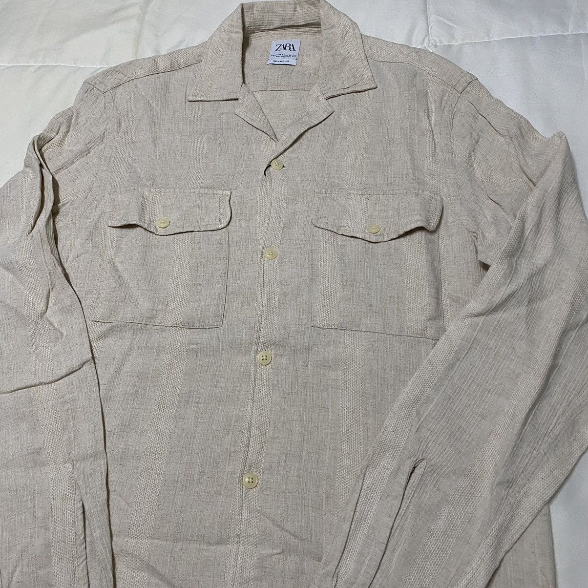 Zara White Viscose Linen Textured Shirt Size US S / EU 44-46 / 1 - 3 Thumbnail