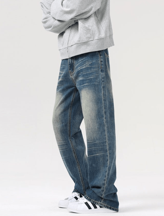Japanese Brand × Jean Retro distressed straight loose flared wide-leg baggy jeans Size US 32 / EU 48 - 6 Thumbnail