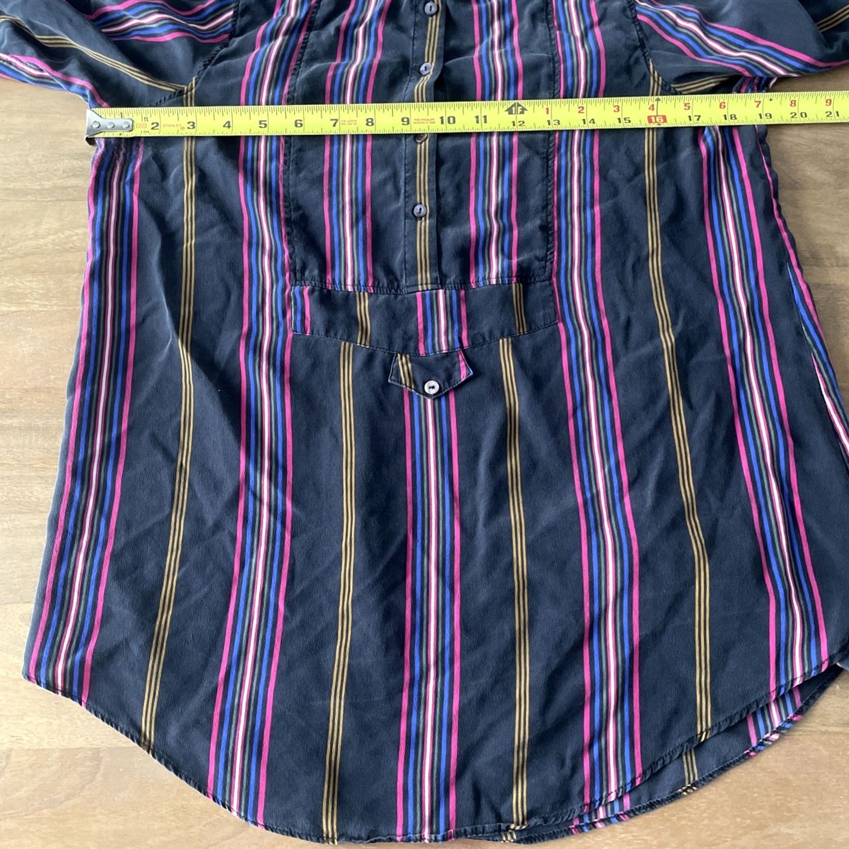 Figue Figue Blouse Shirt Womens XS Silk 100% Relaxed Buttoned Top Tunic Striped City Luxury Debutants? Size XS / US 0-2 / IT 36-38 - 7 Thumbnail