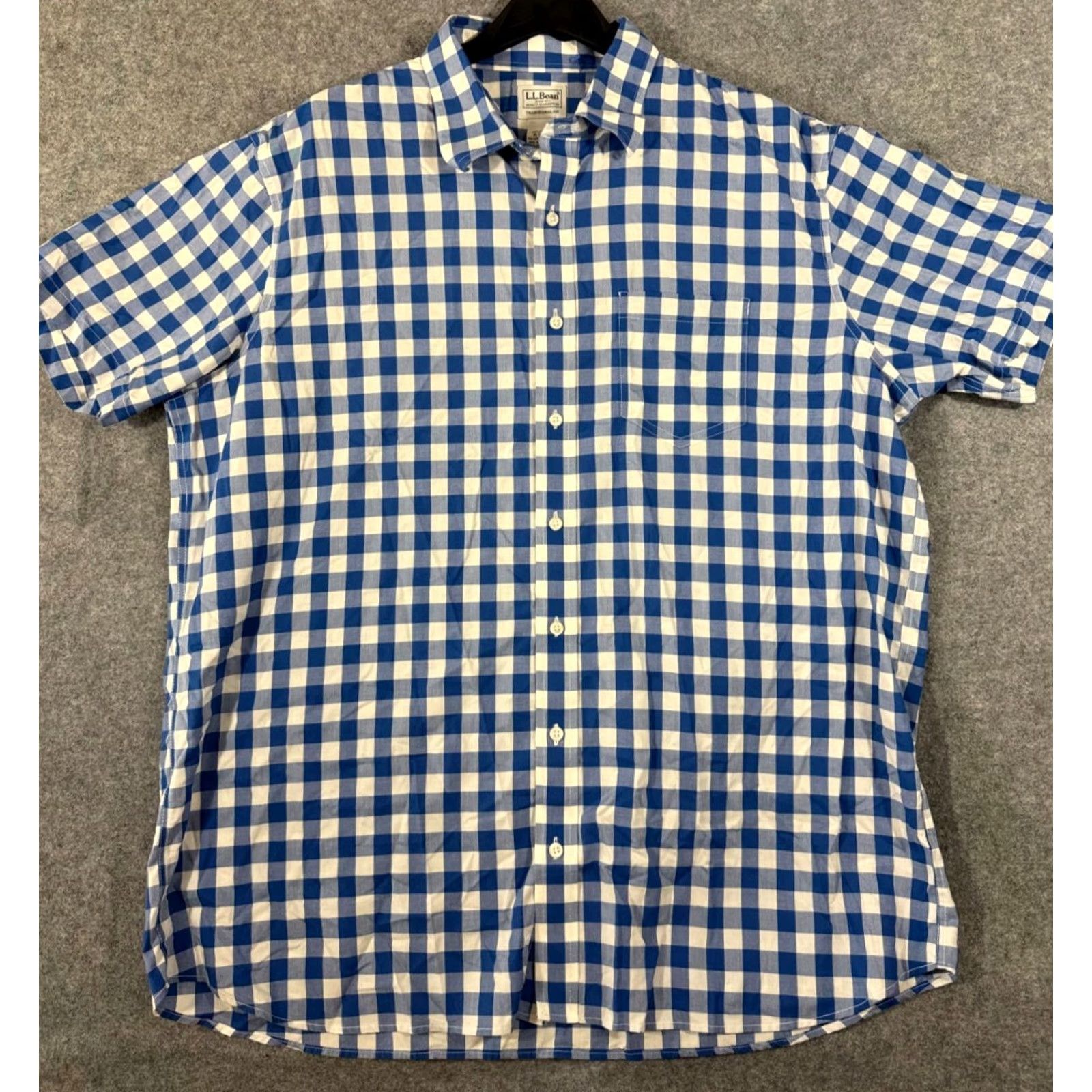 Vintage L.L.Bean Shirt Mens XLT Blue White Checked Traditional Fit Short Sleeve Outdoor Button-Up Shirt Size US XL / EU 56 / 4 - 2 Thumbnail