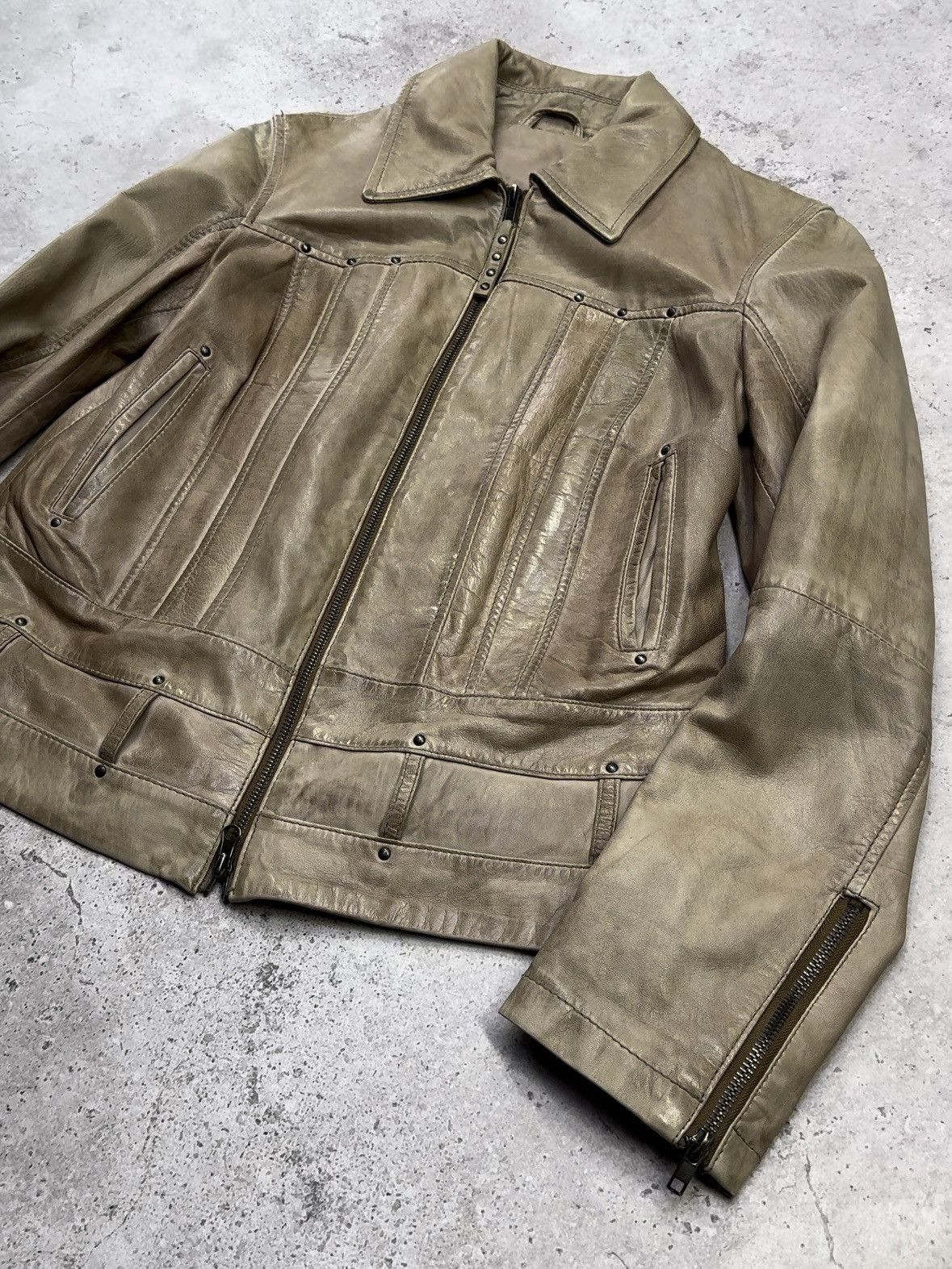 Japanese Brand Vintage 00s Leather Faded Rick Owen’s LGB Style Jacket Size US S / EU 44-46 / 1 - 2 Thumbnail