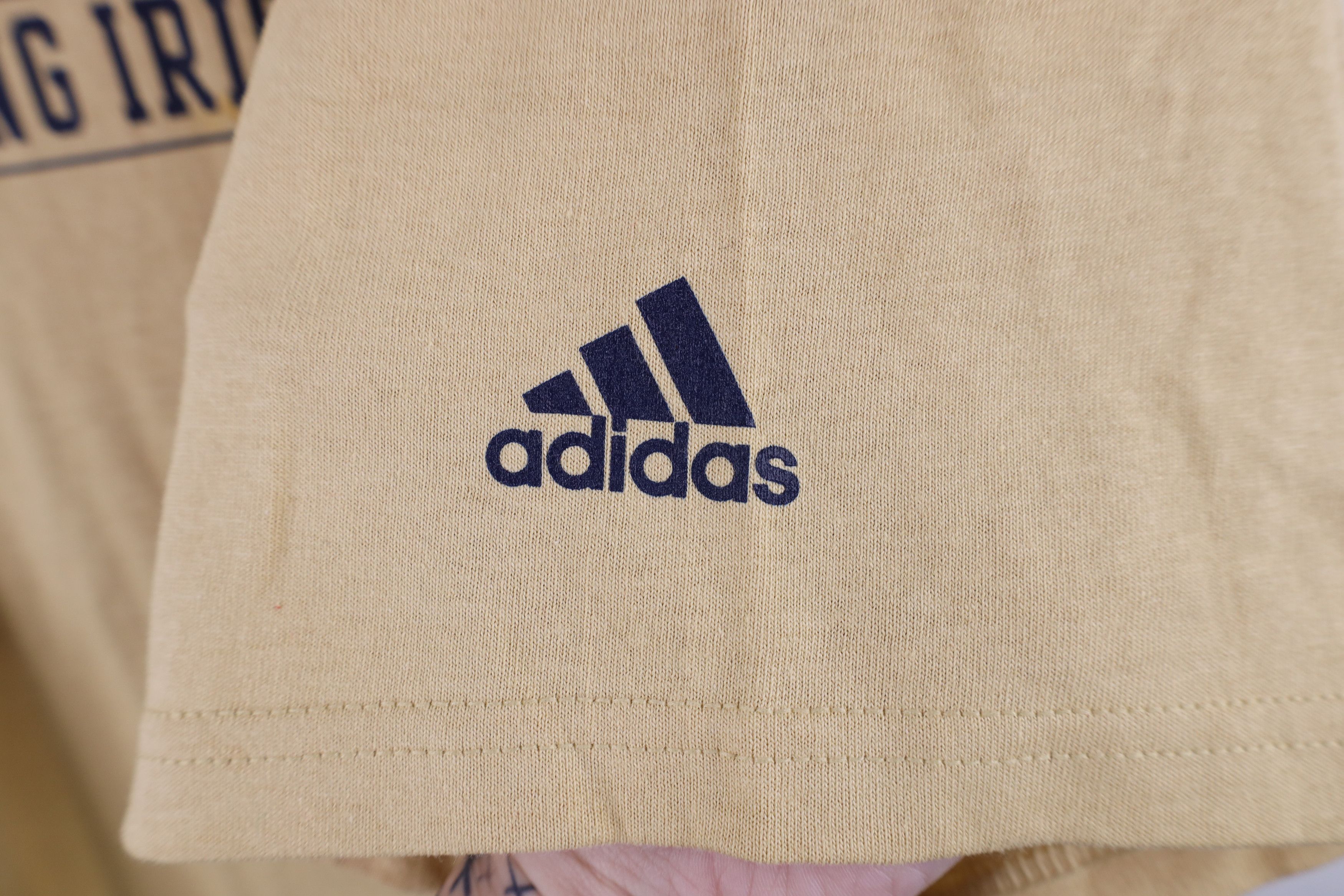 Adidas Vintage Y2K Adidas Spell Notre Dame University T-Shirt Gold Size US XL / EU 56 / 4 - 4 Thumbnail