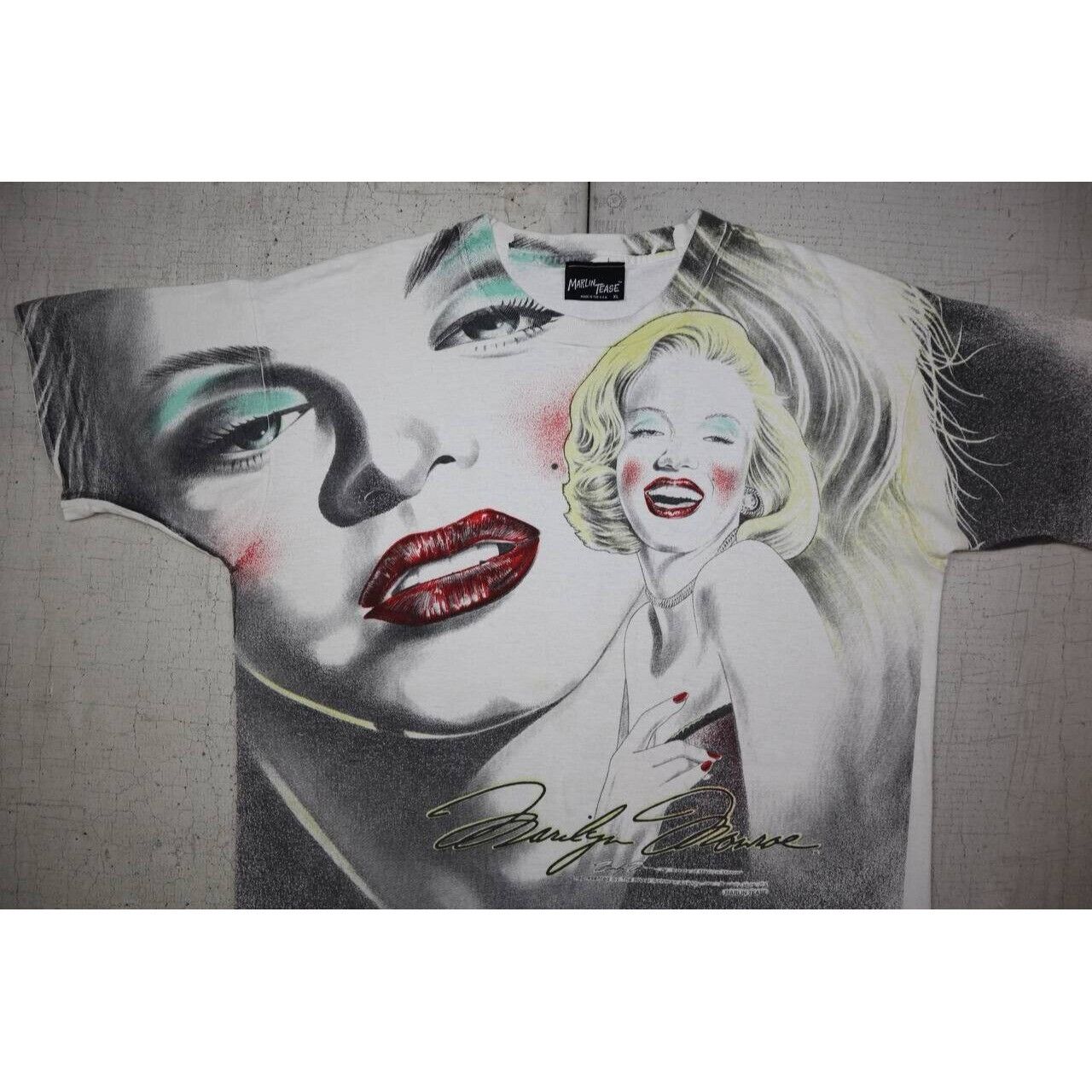 Vintage Vintage 90s Marilyn Monroe All Over Print T Shirt White XL Size US XL / EU 56 / 4 - 4 Thumbnail