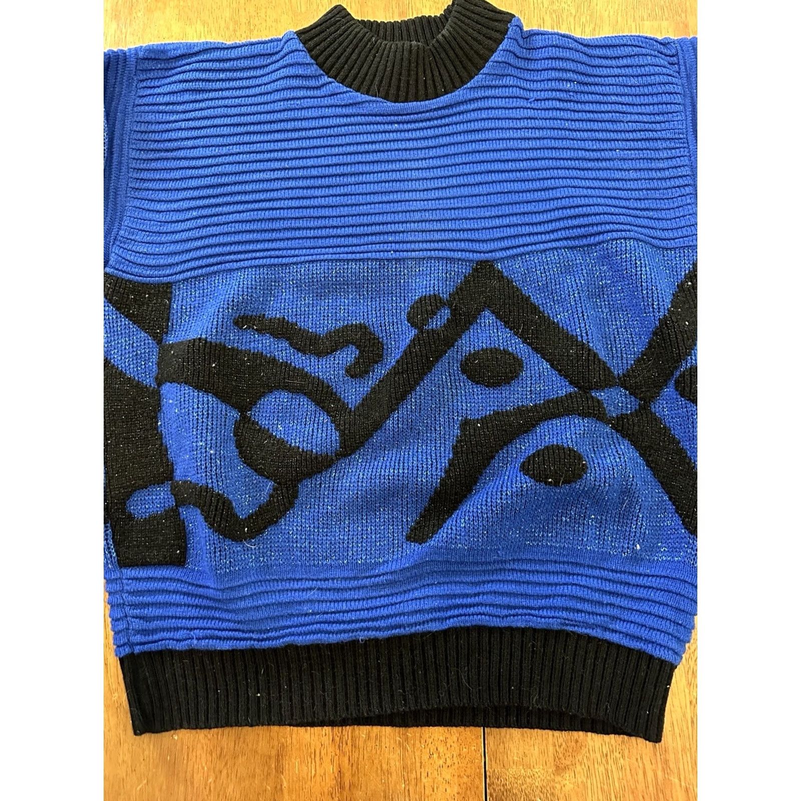 Vintage VINTAGE Blue Geometric Knit Sweater Medium Women's Textured Glitter Groovy 90s Size M / US 6-8 / IT 42-44 - 2 Thumbnail