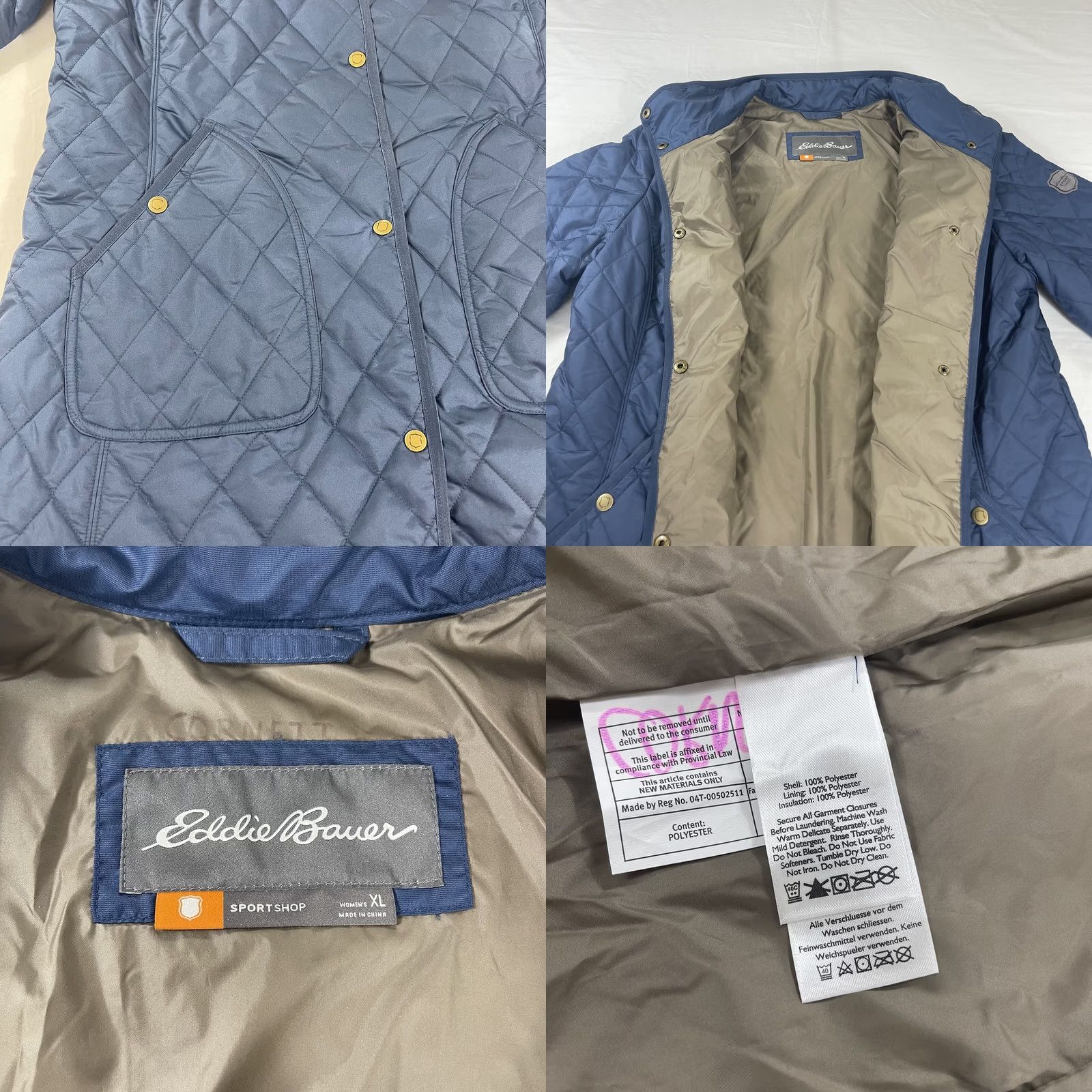 Eddie Bauer VINTAGE Eddie Bauer Women's XL Sportshop Long Jacket Quilted Navy Blue Coat Snap Button All Seasons Pockets Fall Winter Spring Mens Womens Girls Boys Size XL / US 12-14 / IT 48-50 - 9 Thumbnail
