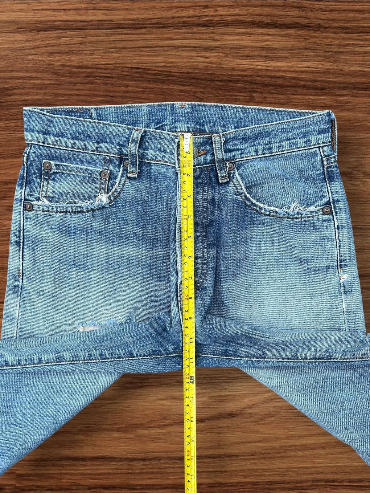 Japanese Brand × Jun Takahashi Vintage Japanese Blue Washed Buttonfly Ripped Selvedge Jeans Size US 30 / EU 46 - 17 Thumbnail