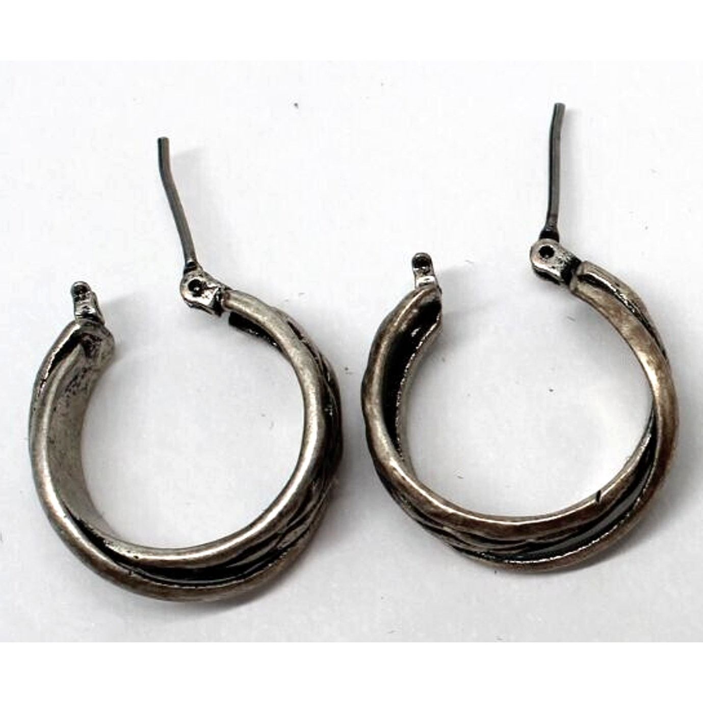 Other Brand X Classic Pewter Hoop Earrings • Rustic Design • 3/4" Size ONE SIZE - 3 Thumbnail