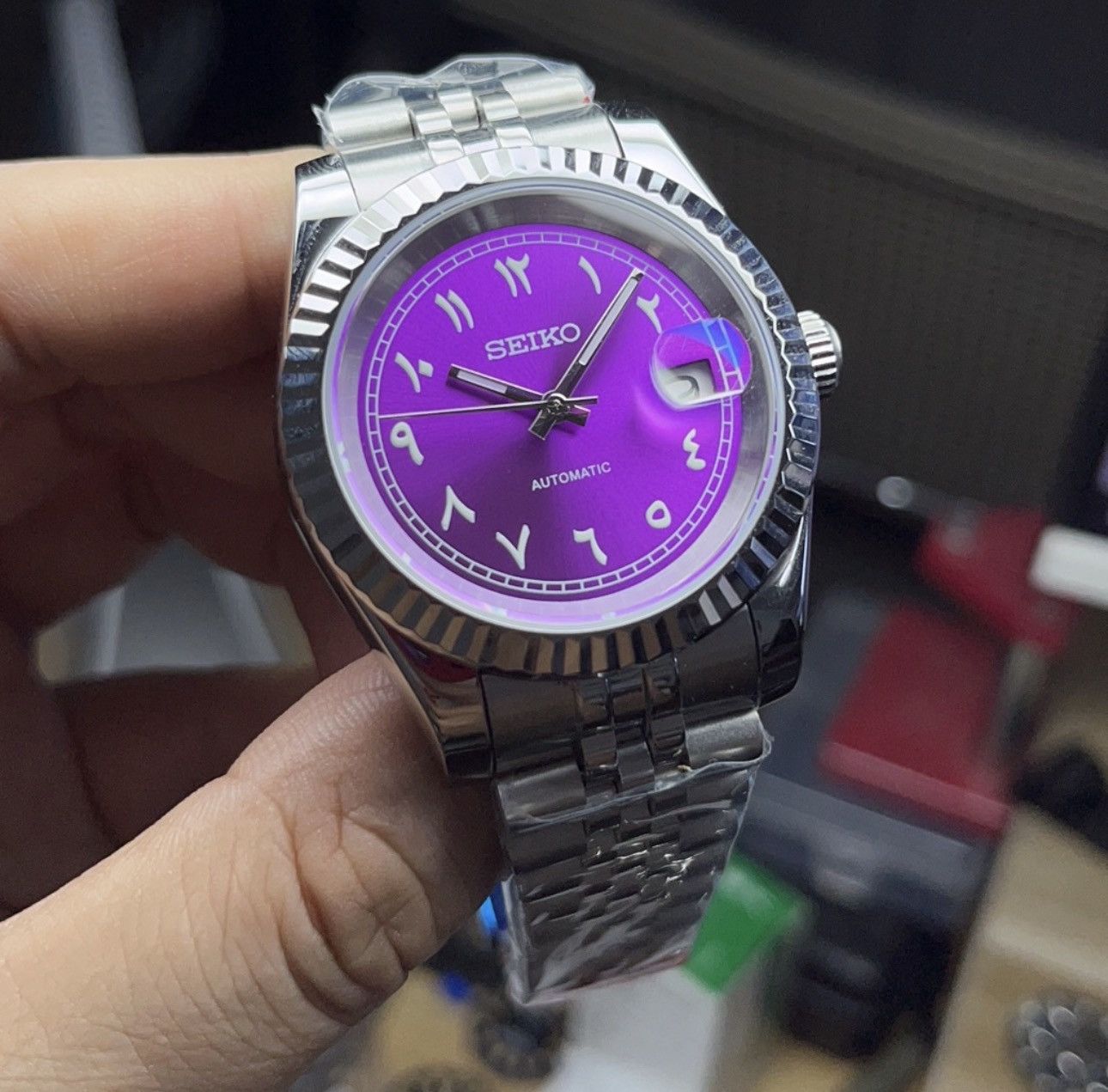 Japanese Brand Seiko Mod Datejust Purple Dial Steel Jubilee Watch NH35 39mm Size ONE SIZE - 1 Thumbnail