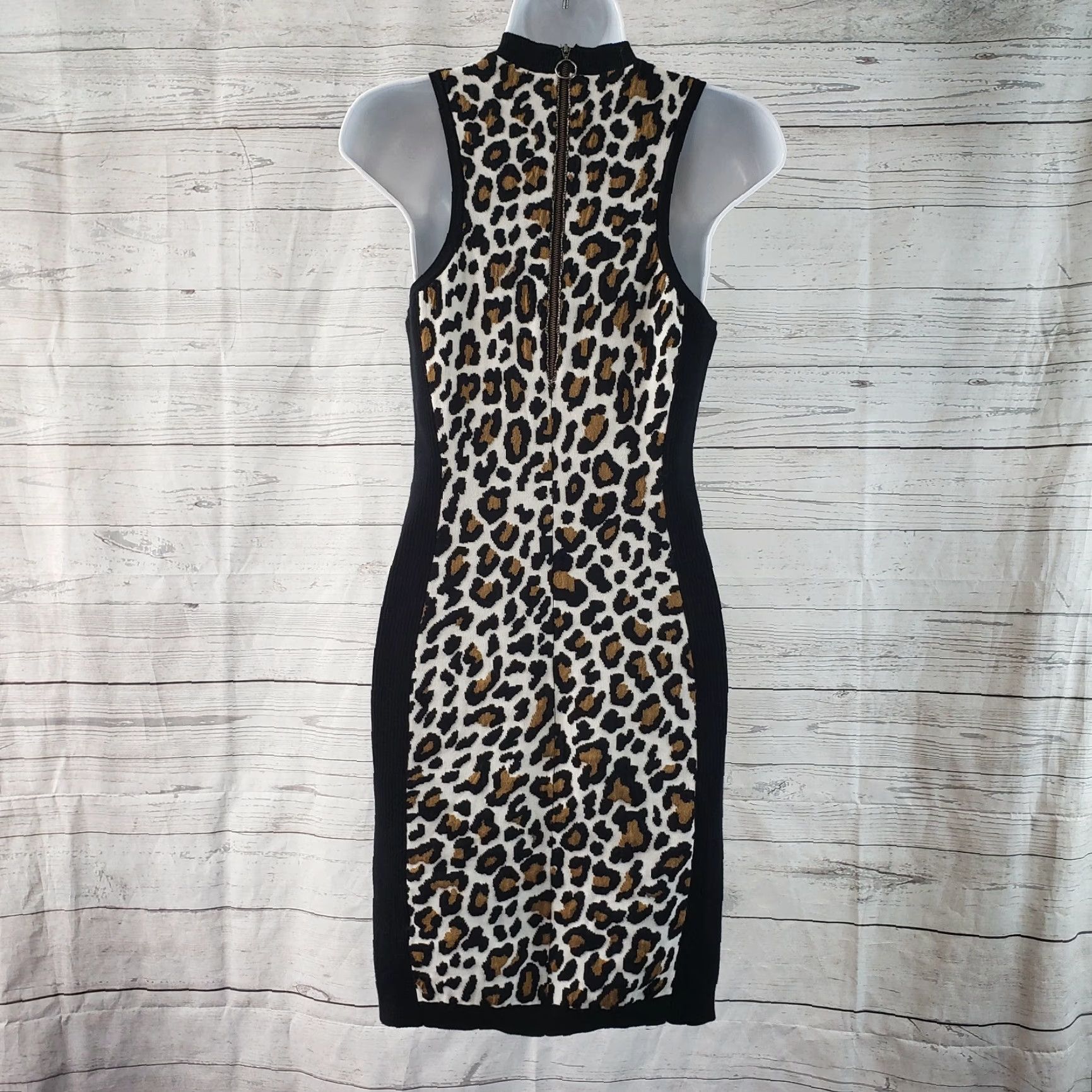 Vintage Leith Womens Knit Body Con Dress Sz M Leopard Print Black Sleeveless Dress Size M / US 6-8 / IT 42-44 - 4 Thumbnail