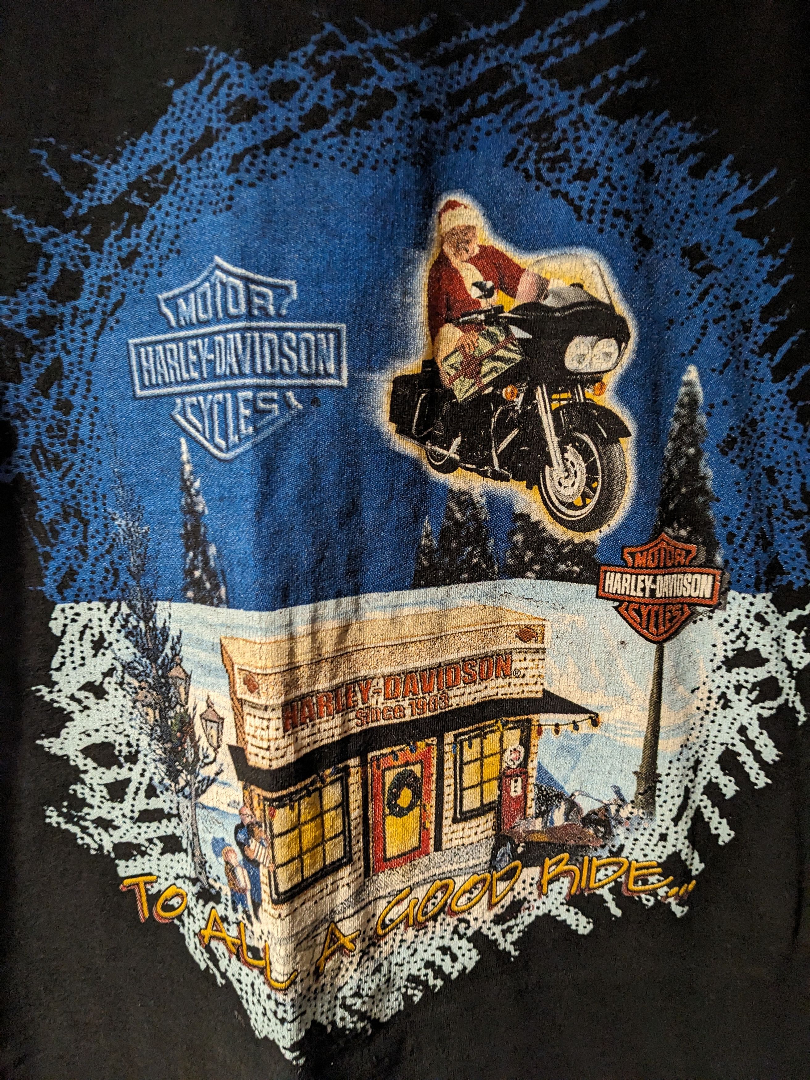 Harley Davidson × Vintage Vintage 1998 Harley Davidson Motorcycle Santa Riding T-Shirt Size US XL / EU 56 / 4 - 2 Thumbnail