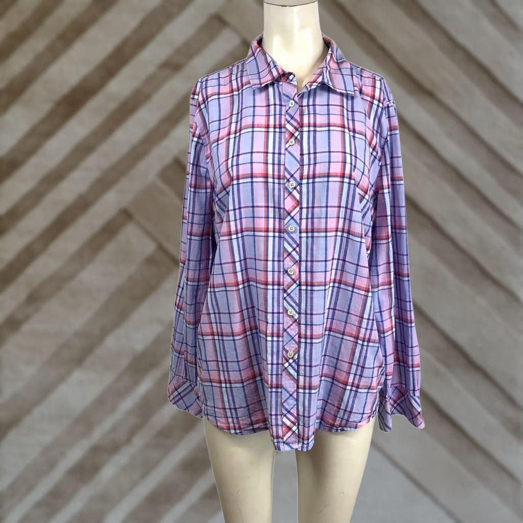 Talbots VINTAGE Talbots Womens XL Purple Pink Plaid Cotton Button-Down Long Sleeve Shirt Size XL / US 12-14 / IT 48-50 - 1 Thumbnail