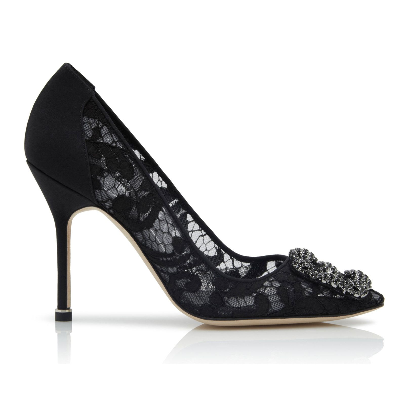 Manolo Blahnik Hangisila Hangisi 105 Lace Crystal Buckle Heel Pump 39.5 Size US 9.5 / IT 39.5 - 2 Thumbnail
