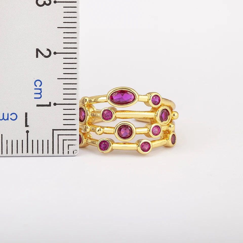 Japanese Brand × Jewelry × Vintage Four Layers Exquisite Simple Zircon Ring Size ONE SIZE - 3 Thumbnail