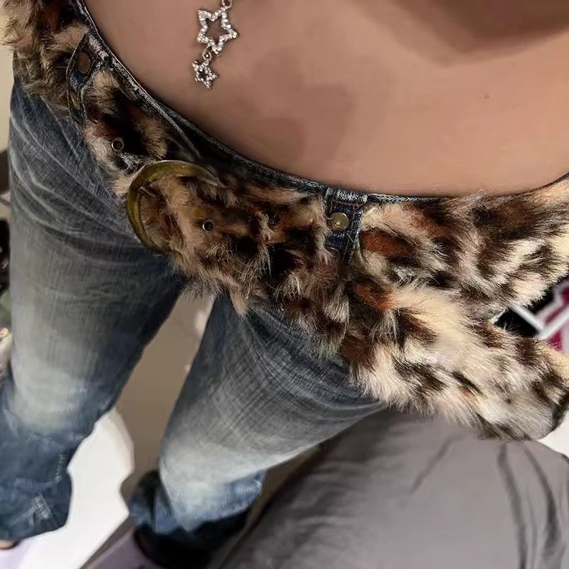 Japanese Brand Designer Drip Leopard Print Fur Unisex Belt Size ONE SIZE - 3 Thumbnail
