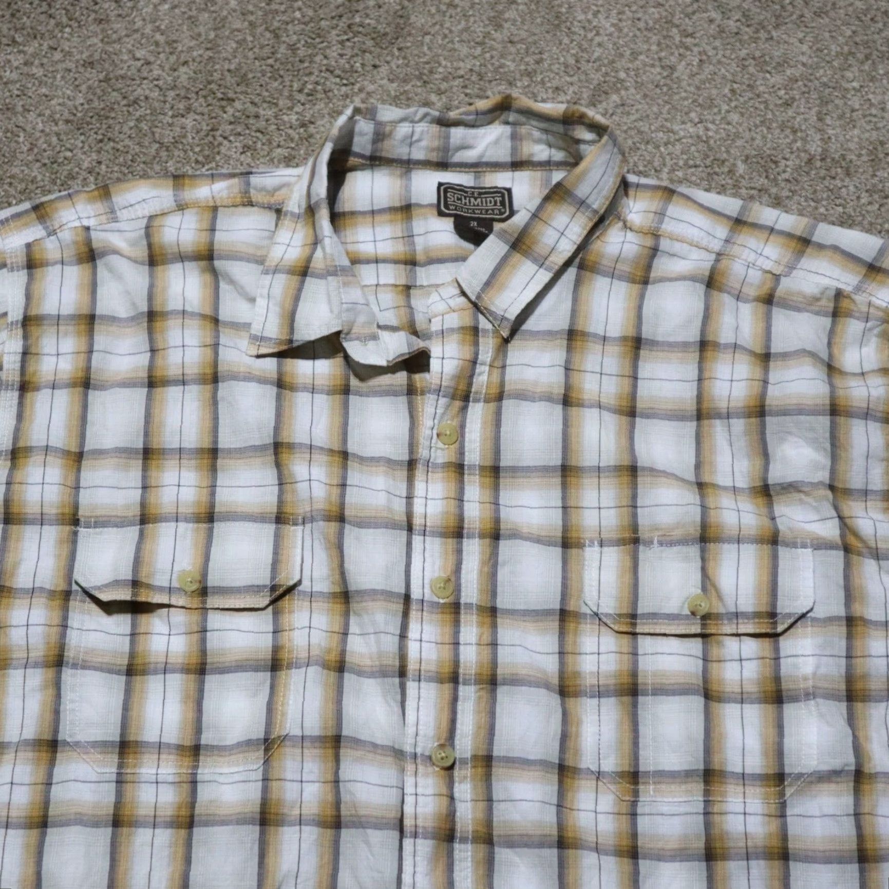 Vintage C.E. Schmidt Shirt Button-Up Short Sleeve Plaid Brown 2X Big & Tall Men’s Size 2X Workwear Shirt Size US XXL / EU 58 / 5 - 2 Thumbnail