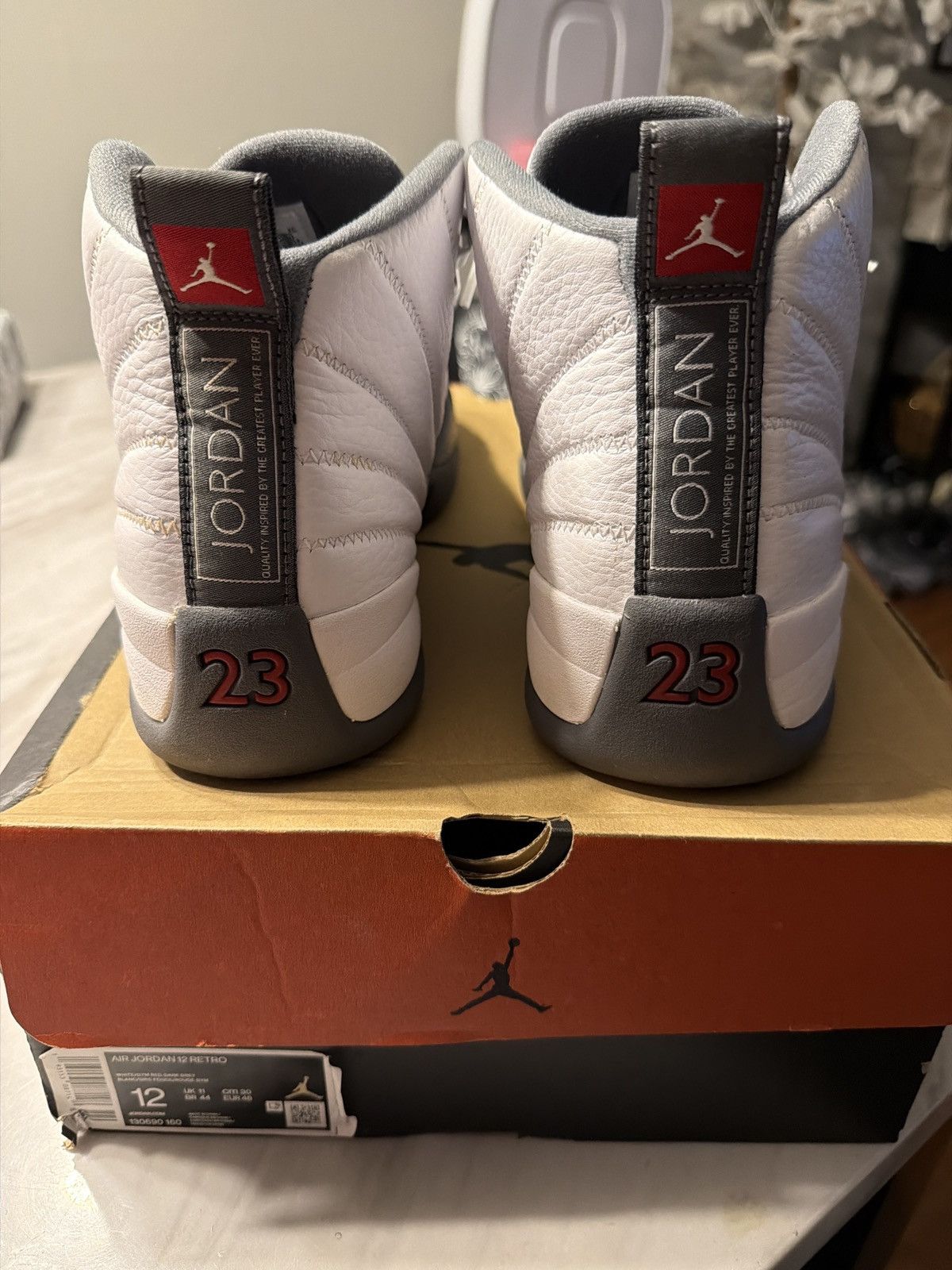 Jordan Brand Jordan 12 Retro White Dark Grey Size US 12 / EU 45 - 4 Thumbnail