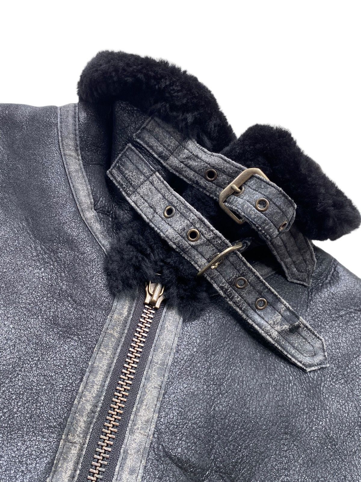 Vtg Sheepskin Military Leather Jacket