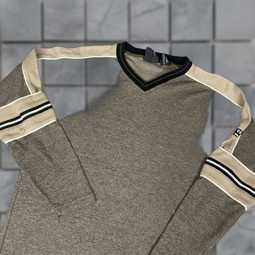 J Brand VINTAGE One Tough Brand Sweater Mens Pullover Striped Brown L V-Neck 90s Y2K Preppy Size US L / EU 52-54 / 3 - 1 Thumbnail