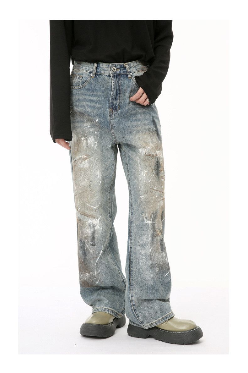 Japanese Brand Washed and distressed style dirty graffiti jeans Size US 32 / EU 48 - 2 Thumbnail
