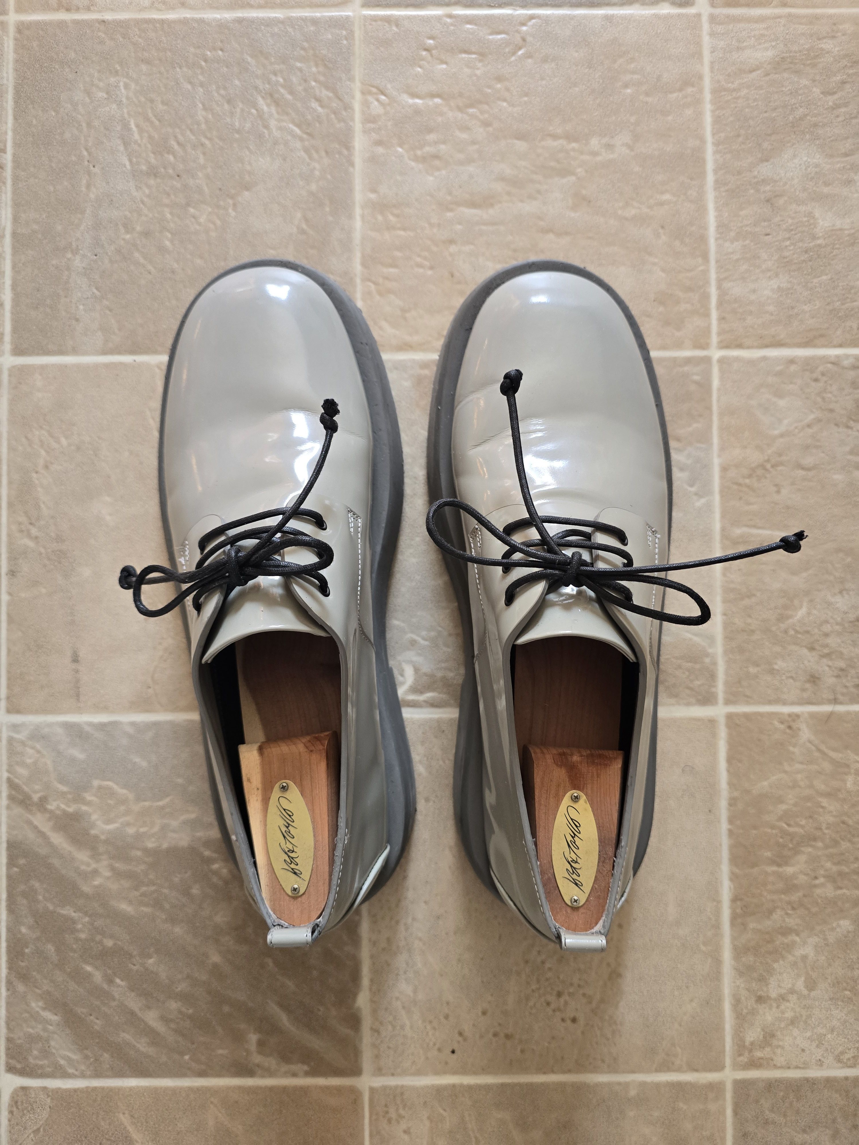 Marsell Patent Leather Derbies Shoes in Grey, Men's (Size 9)