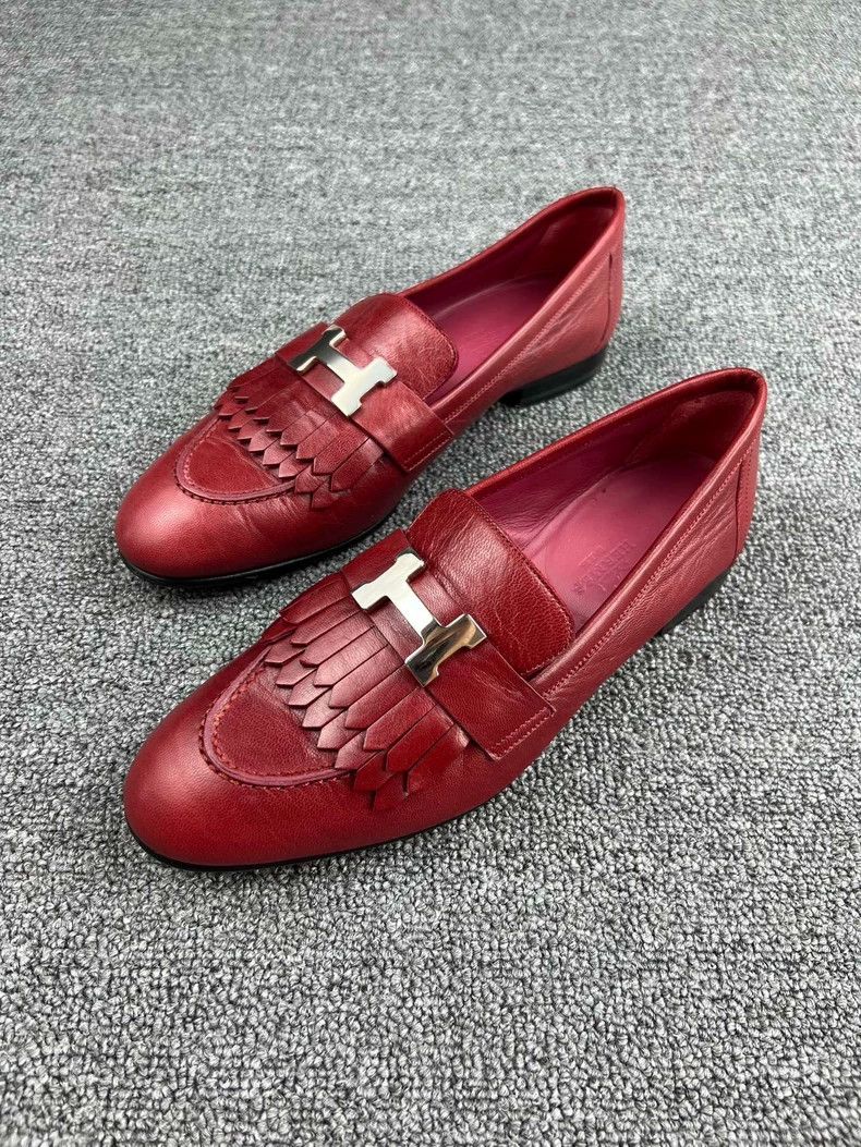 Hermes Hermes Burgundy Leather Loafers-yf Size US 5 / EU 37 - 1 Thumbnail