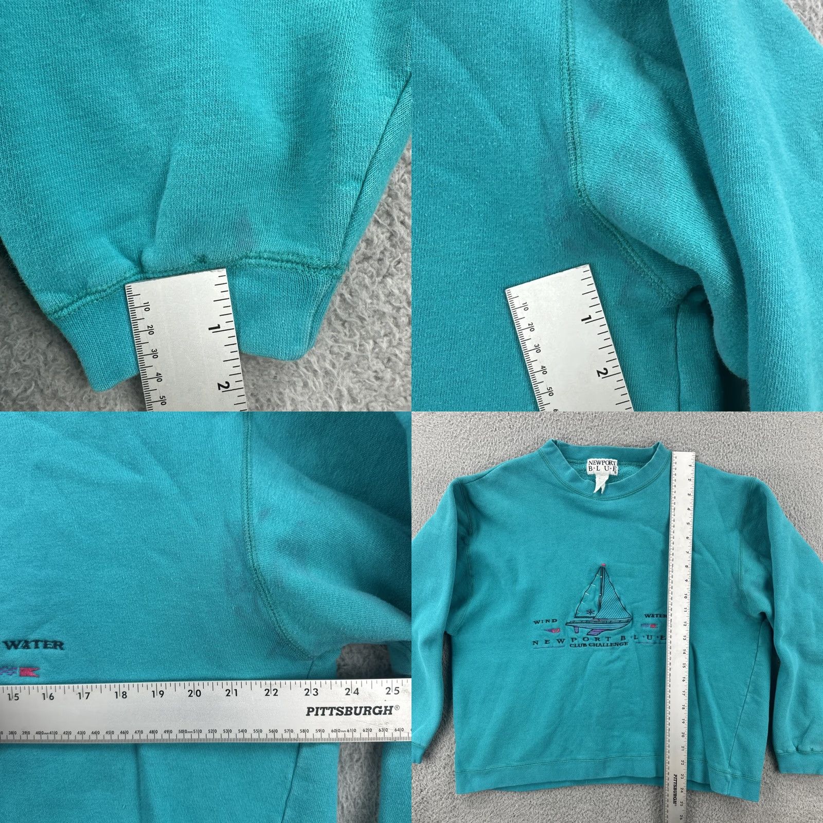 Vintage VINTAGE Newport Blue Turquoise Green 90s Boxy Crew Neck Embroidered Sweatshirt L Men Shirts Girls Size US L / EU 52-54 / 3 - 8 Thumbnail