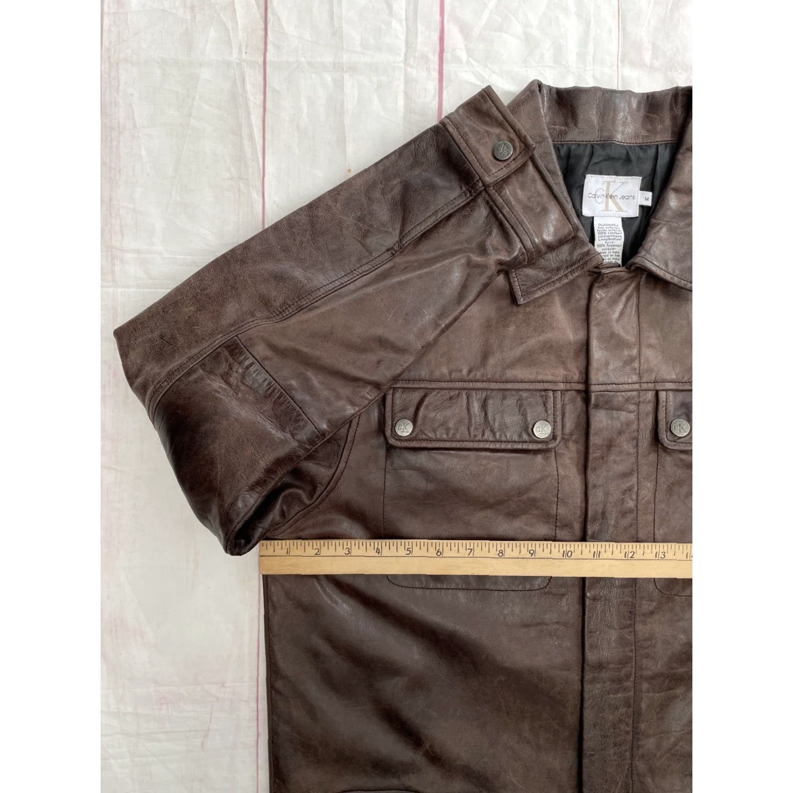 Calvin Klein VINTAGE Calvin Klein Brown Leather Chore Jacket Bomber Motorcycle Men’s Medium Size US M / EU 48-50 / 2 - 2 Thumbnail