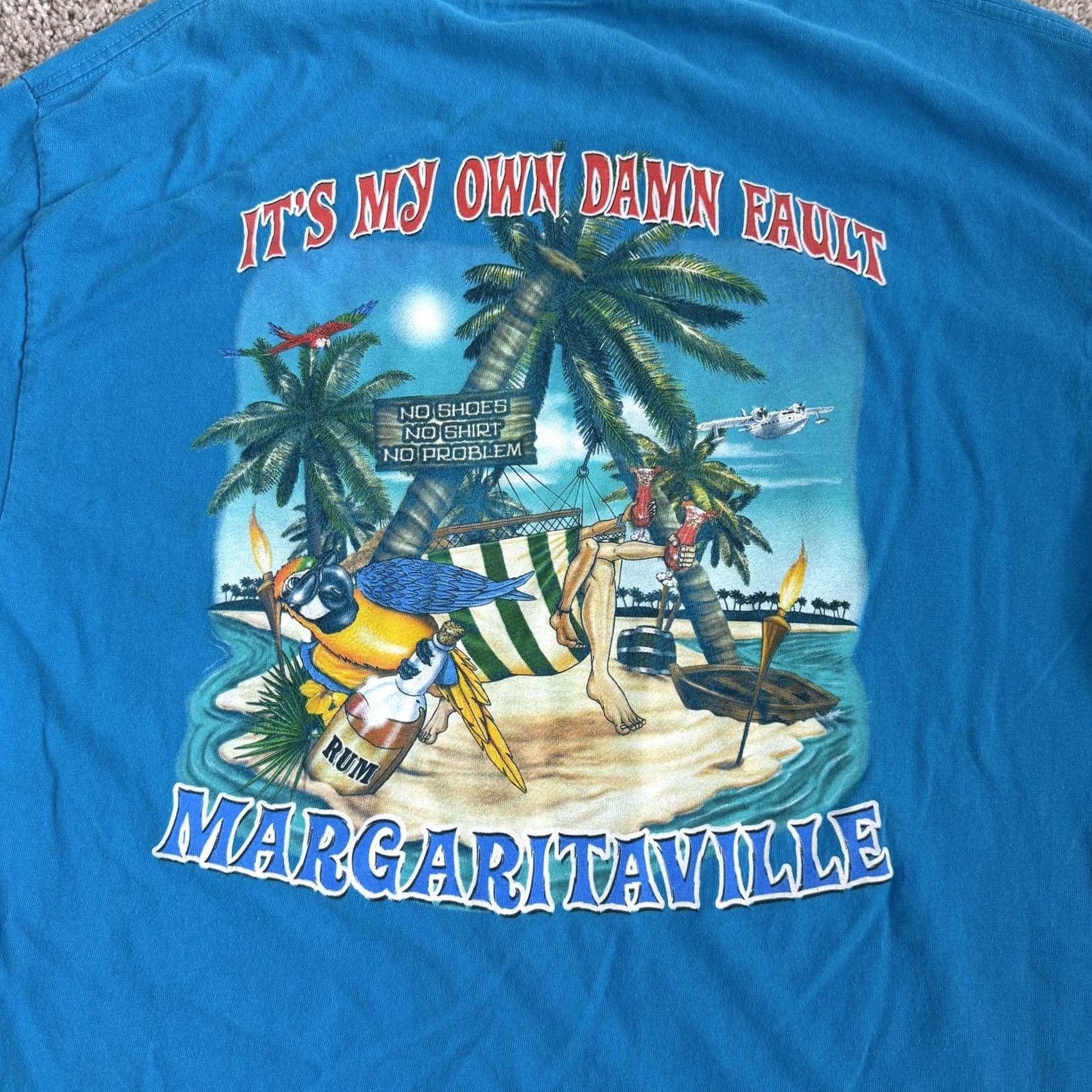 Vintage Margaritaville Shirt Mens Large Blue Panama City Beach Parrot Rum Tee T-Shirt Size US L / EU 52-54 / 3 - 6 Thumbnail