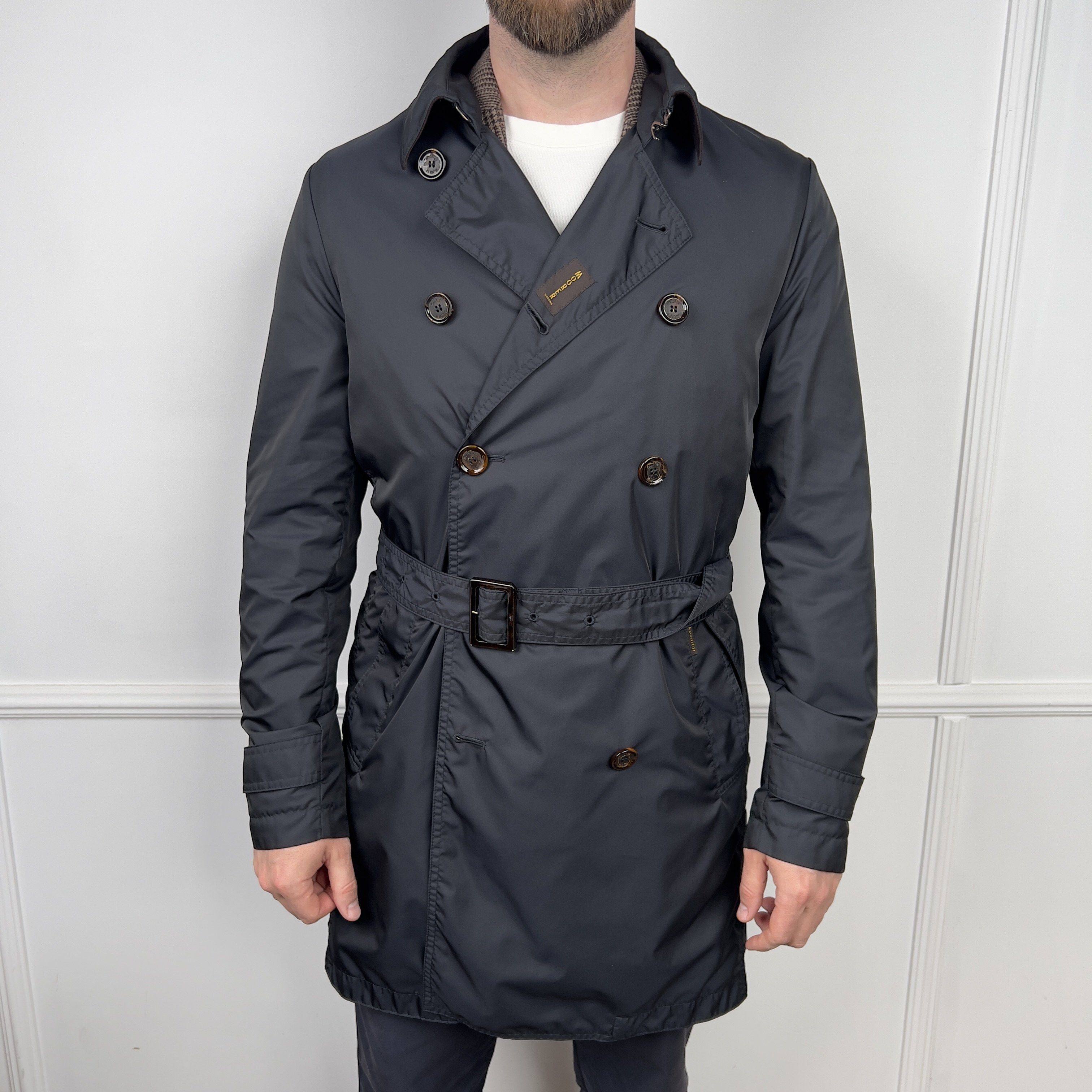 MooRER Authentic Melfi Acqua Double Breasted Trench Coat Belted Size US M / EU 48-50 / 2 - 2 Thumbnail