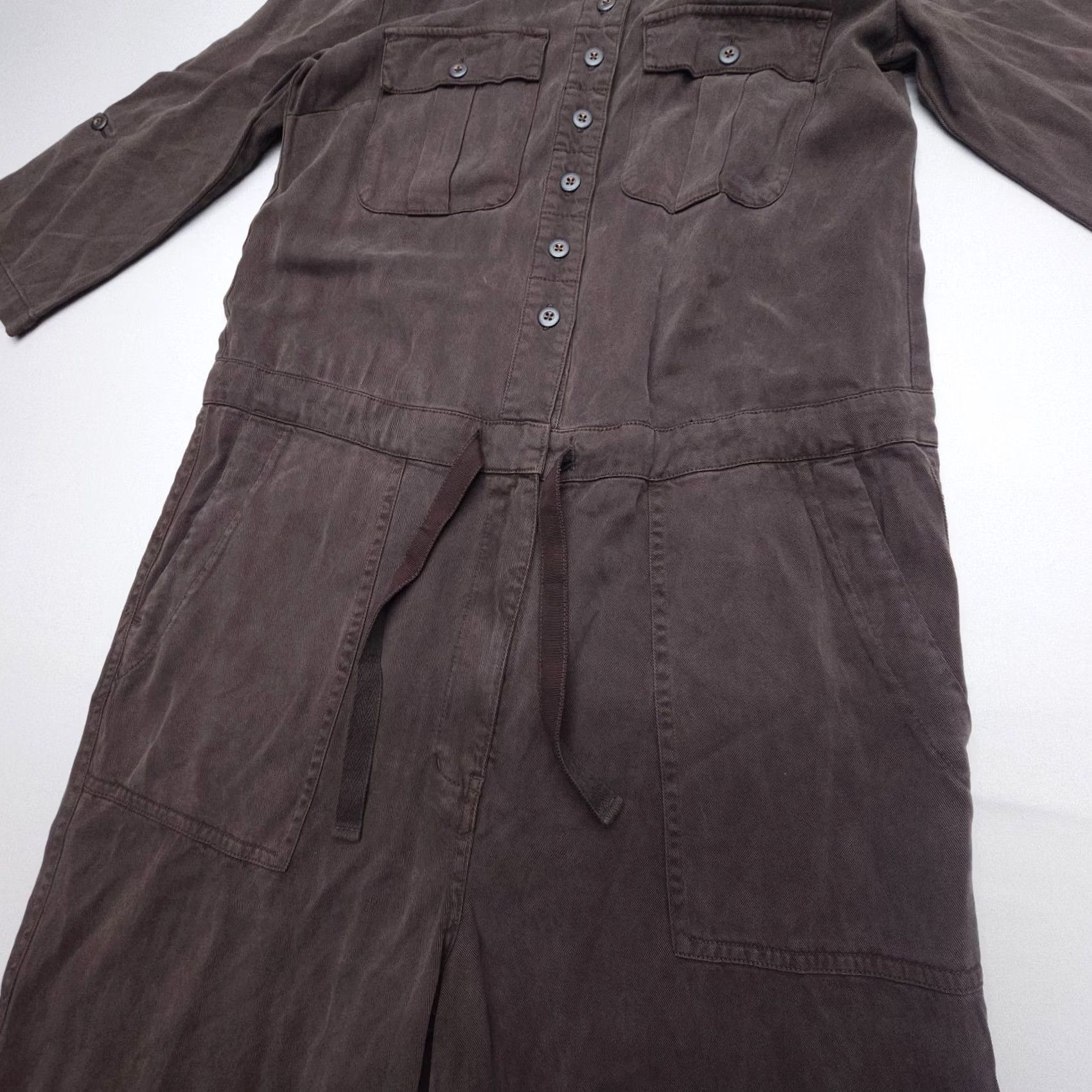 Vintage Sundance Jumpsuit Womens Small Brown Coveralls Twill Lyocell Viscose Roll Tab Sleeve 3/4 Swing Bohemian Hippie Outdoor Casual Travel Pockets Size 28" / US 6 / IT 42 - 5 Thumbnail