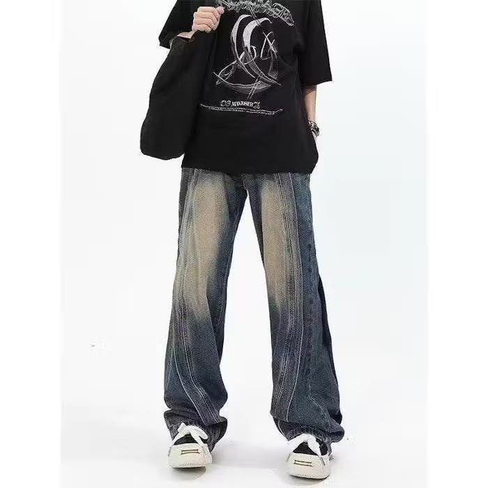image of Wide Leg Jeans Baggy Y2K Washed in Blue, Men's (Size 32)