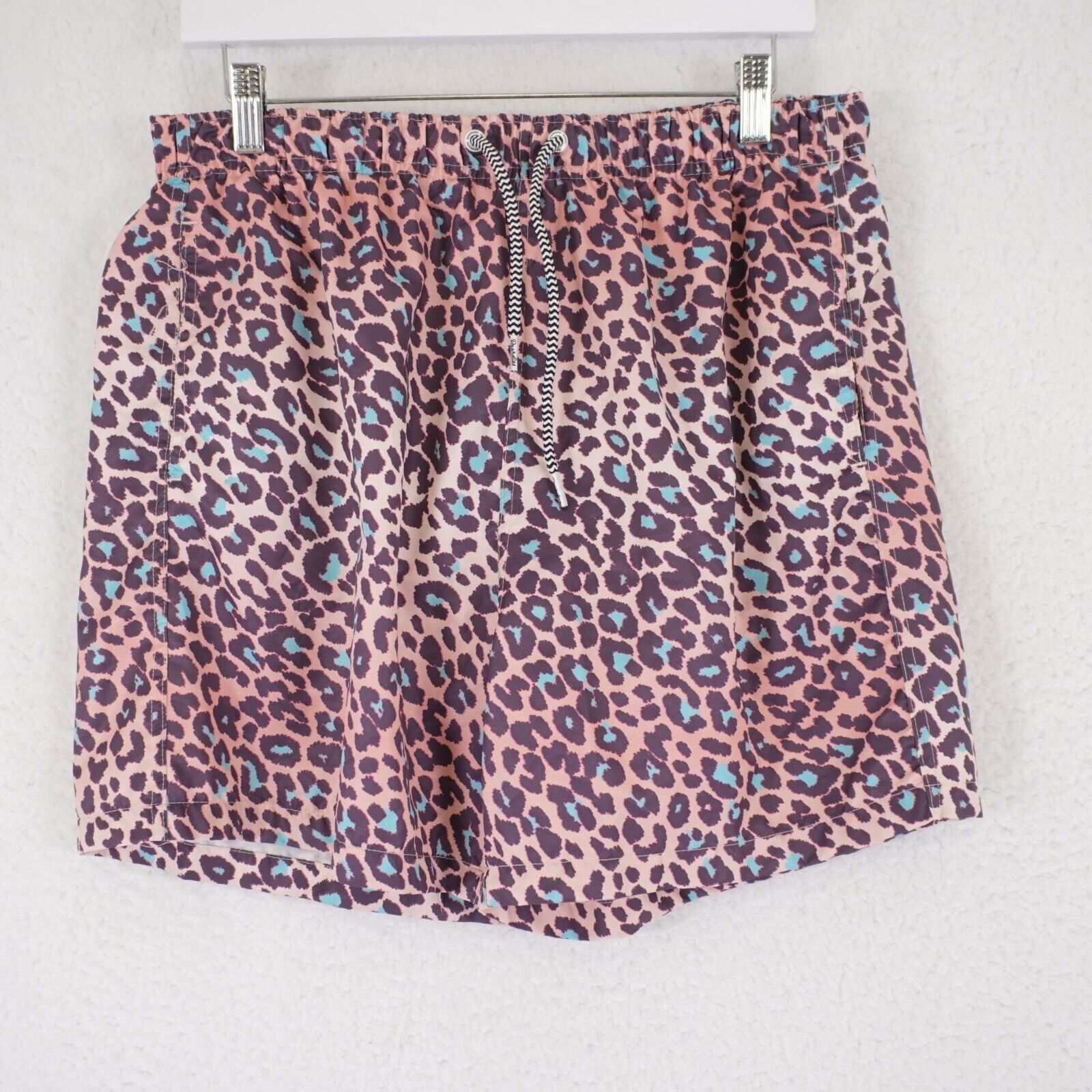 Designer Boardies Cheatah Print Pink Teal Drawstring Swim Trunks XL L Size US 31 - 1 Thumbnail
