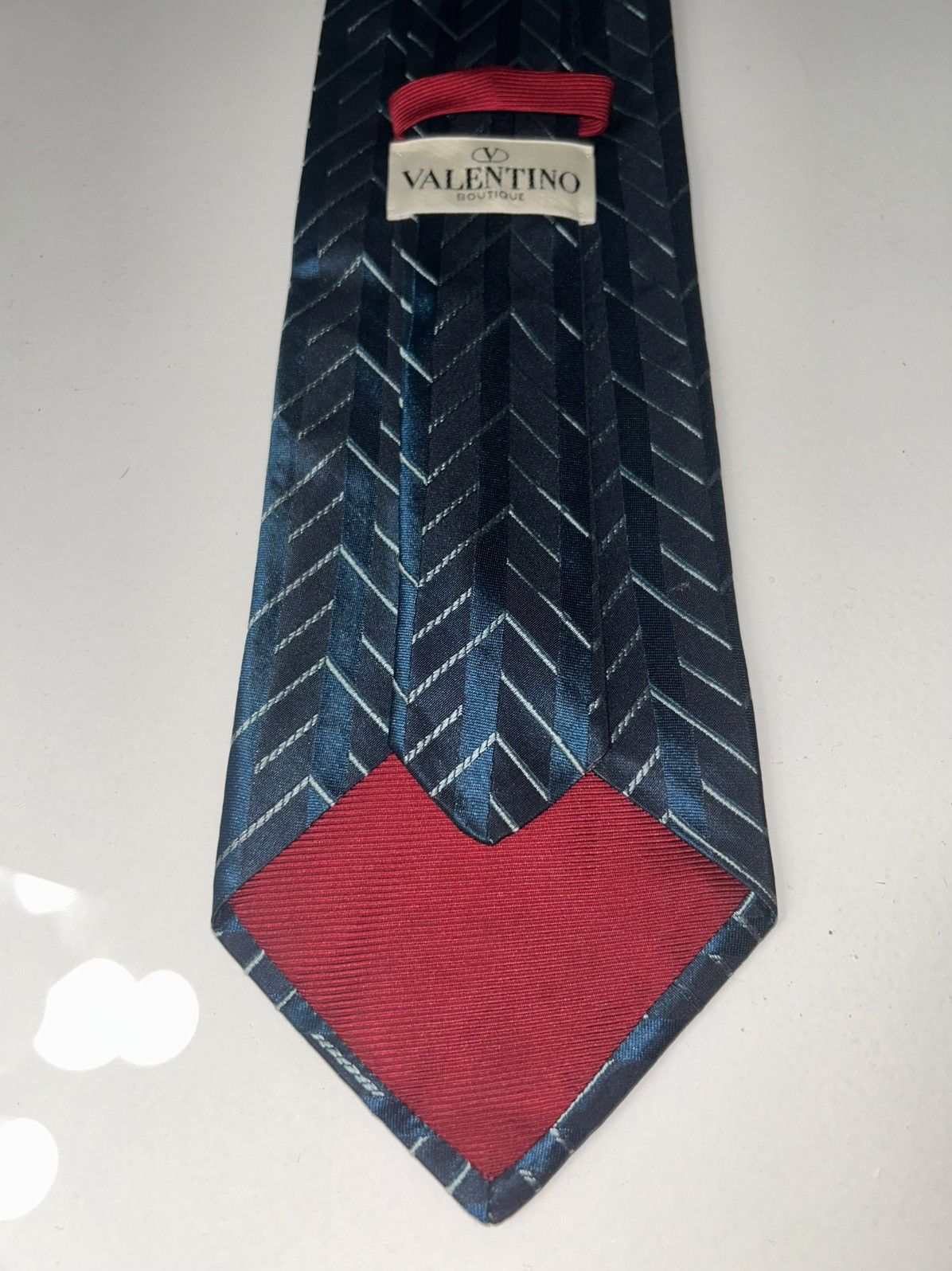 Valentino Valentino Blue Chevron Silk Neck Tie Size ONE SIZE - 6 Thumbnail