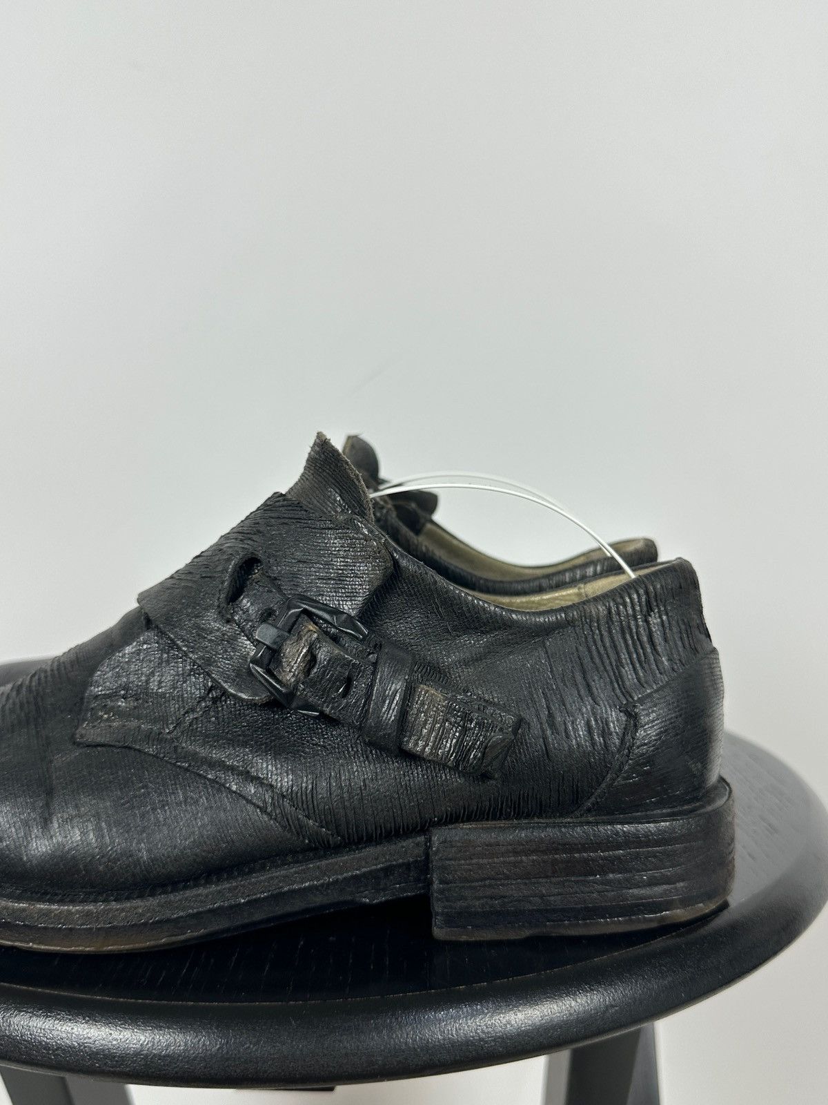 A.S.98 A.S.98 Black Distressed Leather Monk Strap Shoes Size US 6 / IT 36 - 14 Thumbnail