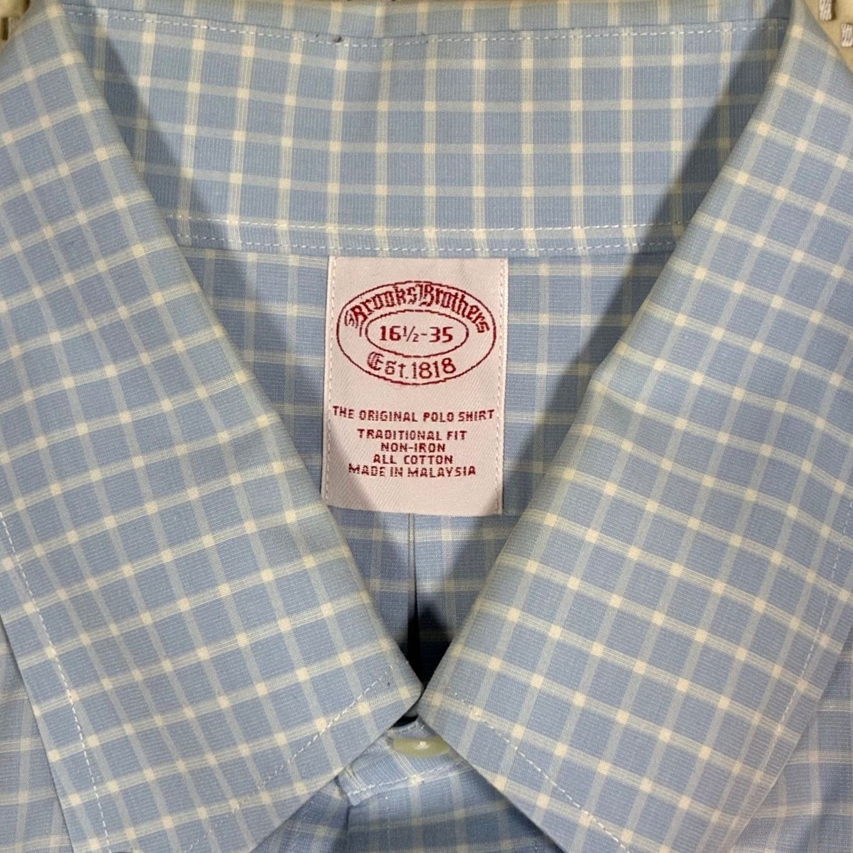 Brooks Brothers Brooks Brothers Mens Button-Down Shirt Blue Checkered Long Sleeve Traditional Cotton Non-Iron Pocket Worldsfront? Size US XL / EU 56 / 4 - 5 Thumbnail