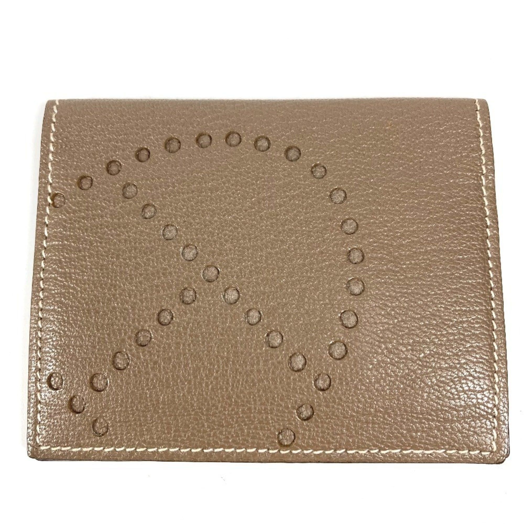Hermes HERMES Evelyne logo punched bifold business card holder/pass case, leather, men's and women's, beige, Etoupe Size ONE SIZE - 1 Thumbnail
