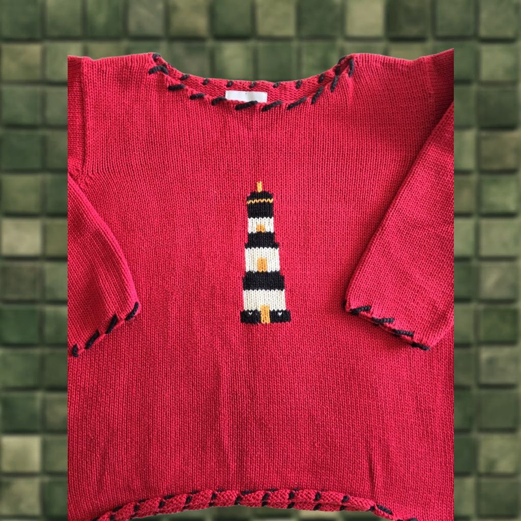 Vintage VINTAGE Red Hand Knitted Lighthouse Sweater Womens Small 1990s Monterey Bay Size S / US 4 / IT 40 - 1 Thumbnail