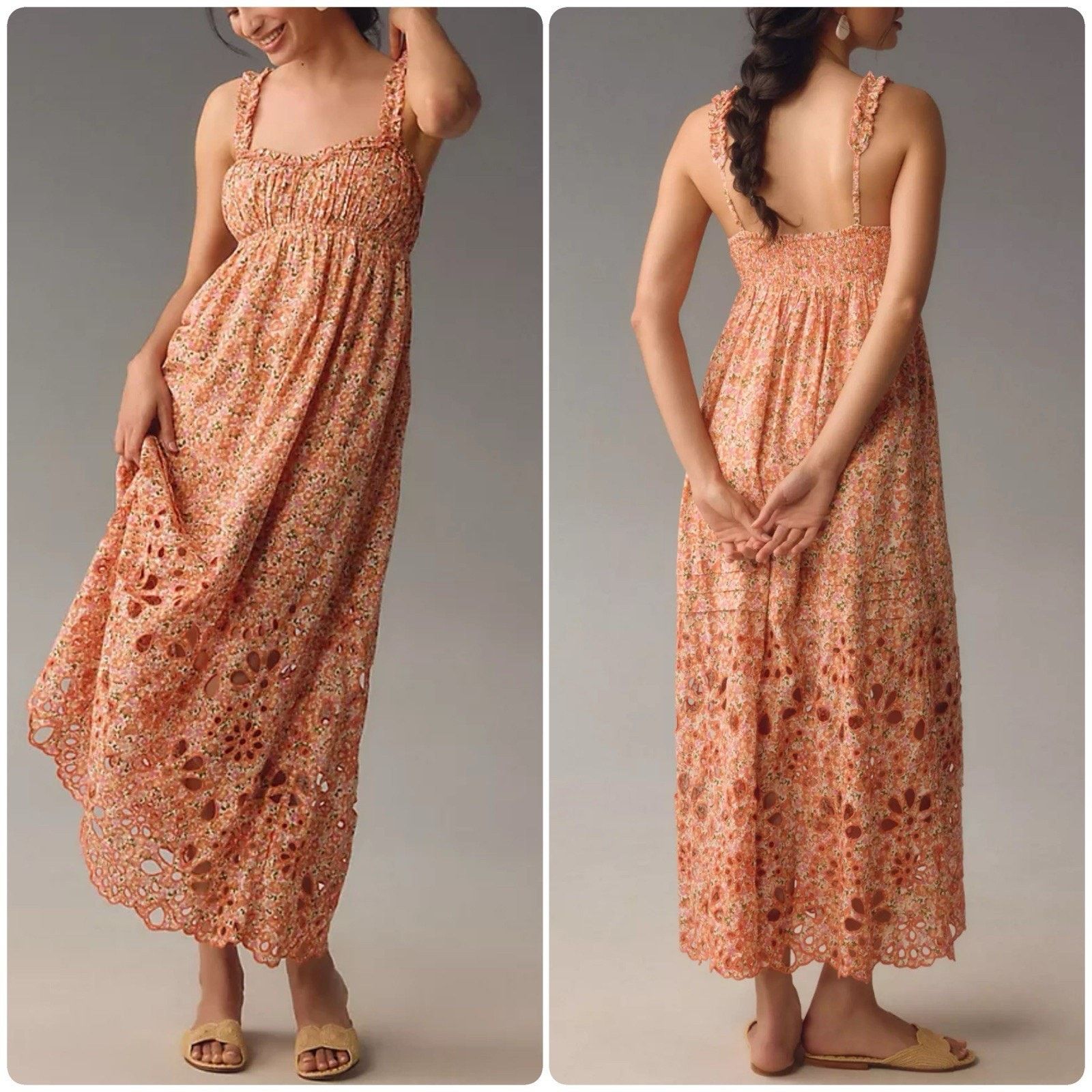 Anthropologie ANTHROPOLOGIE Babydoll Sweetheart Maxi Dress Floral Eyelet Size XL / US 12-14 / IT 48-50 - 1 Thumbnail