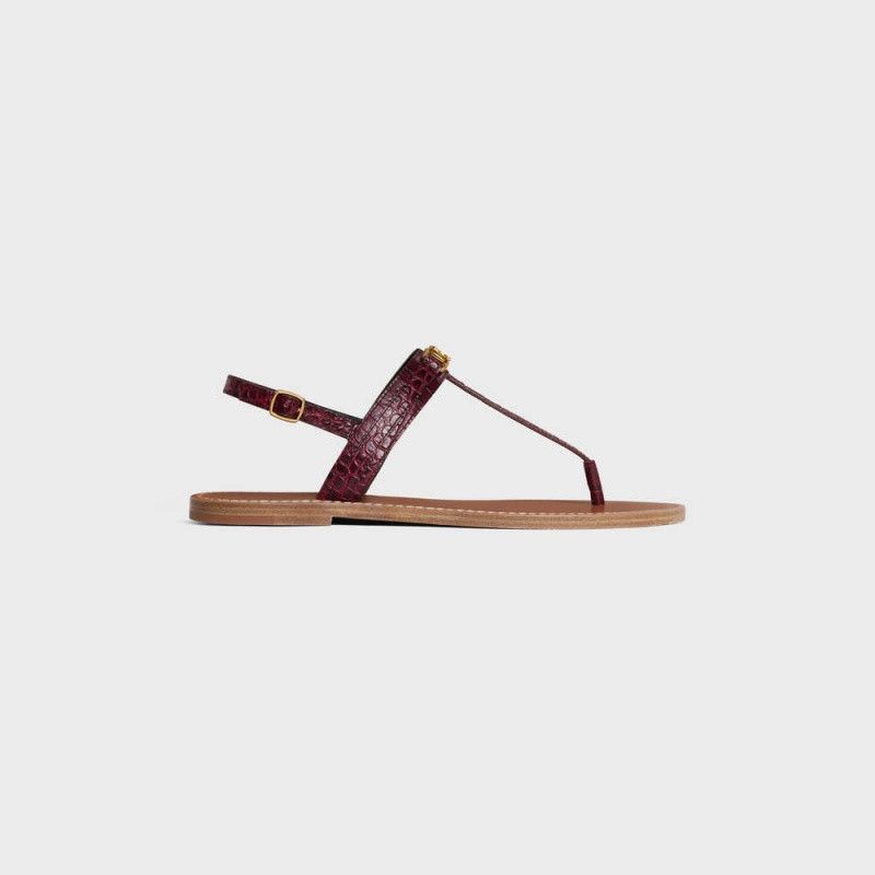 Celine o1bcso1str0724 Flat Sandal Crocodile Stamped Dark Burgundy Size US 6 / IT 36 - 1 Thumbnail