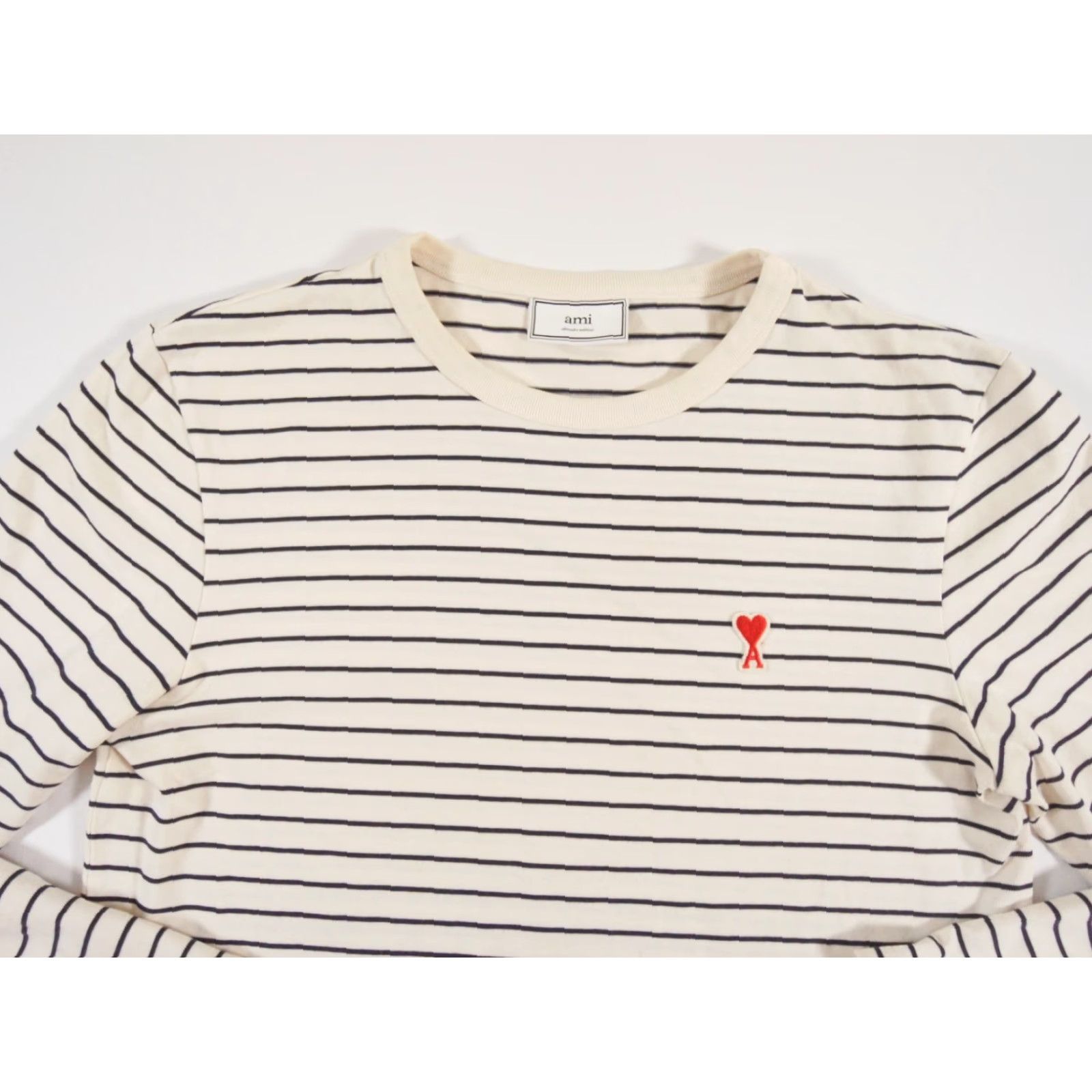 Vintage VINTAGE AMI Women's T-Shirt Long Sleeve Crew Neck Casual Knit Cotton Size Large Ivory Striped Heart Logo Size L / US 10 / IT 46 - 2 Thumbnail