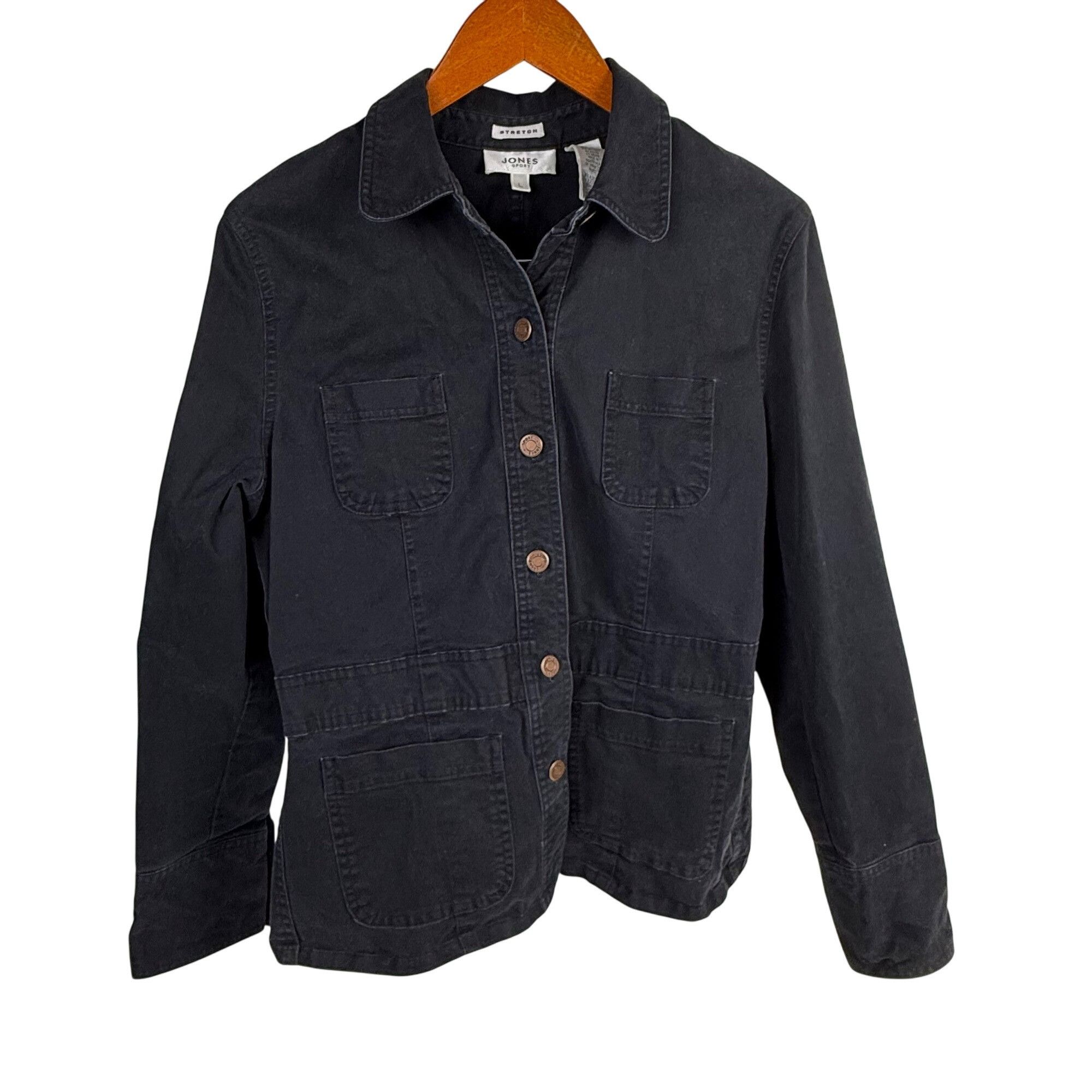 Jones New York Jones Sport Black Stretch Denim Jacket Button-Front Size L Size L / US 10 / IT 46 - 1 Thumbnail