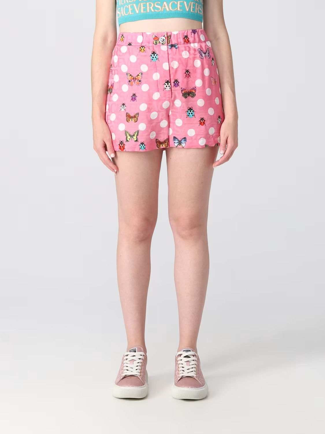 Versace o1s22i1n1024 Butterflies & Ladybugs Polka Dot Shorts in Pink Size 28" / US 6 / IT 42 - 1 Thumbnail