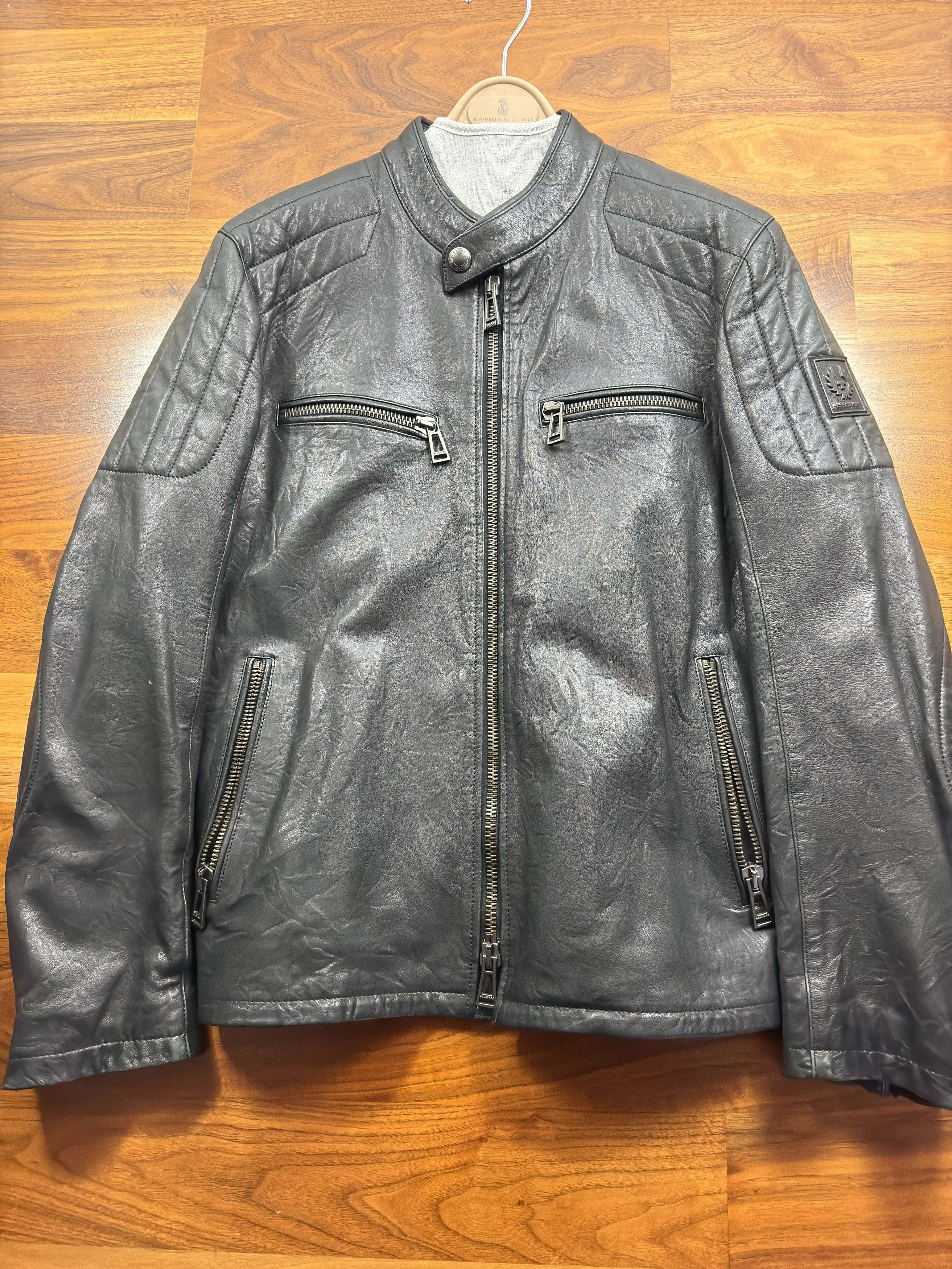 image of Belstaff Calfskin Leather Jacket in Black, Men's (Size Medium)